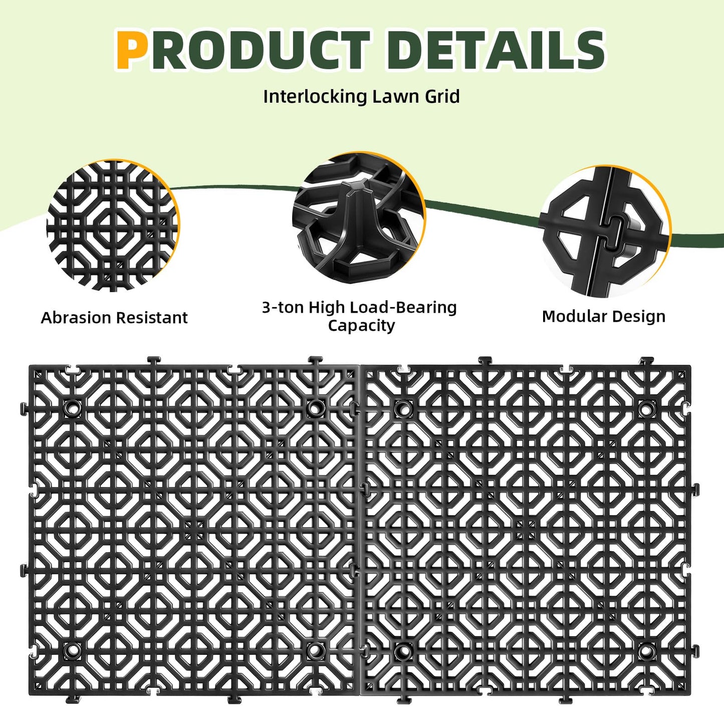 15PCS 15.7 x 15.7in Heavy Duty Ground Protection Mats Drive on Lawn Grates Grid Parking Pavers,Drain Interlocking Non-Slip Floor Mat,6613 lb Load for Gravel Grid Rv Parking Pad Permeable Pavers-Black
