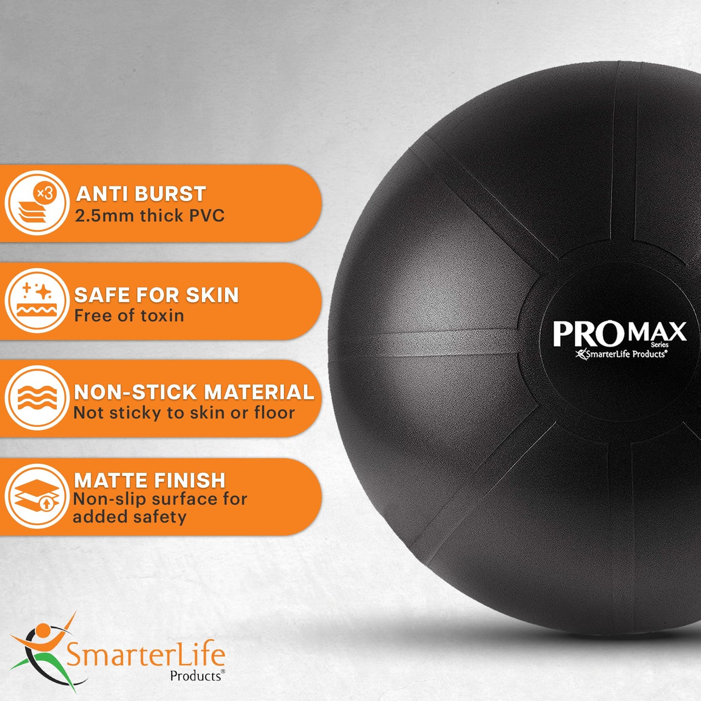 SmarterLife PRO MAX Exercise Ball – Yoga, Stability & Balance Trainer for Core Workouts, Fitness, Physical Therapy, Pregnancy & Office Chair Support – Anti-Slip, Anti-Burst (55 cm, Berry Red)