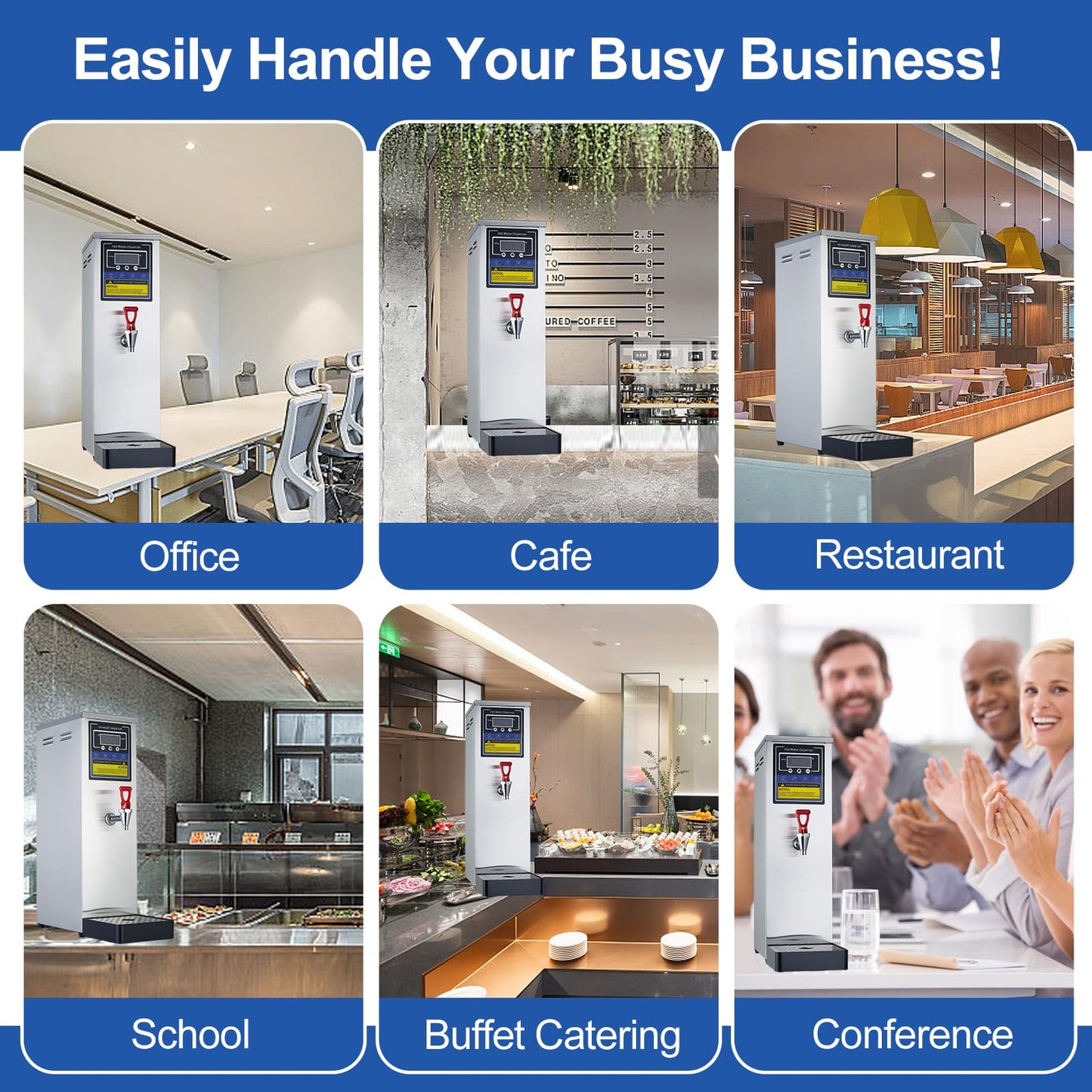 Hot Water Dispenser Commercial Water Boiler Electric Warmer Hot Water Machine Stainless Steel 30L(8GAL)/Hour Step-heating Temperature Control 86-212°F for Boba Tea Coffee Office Restaurant 1600W