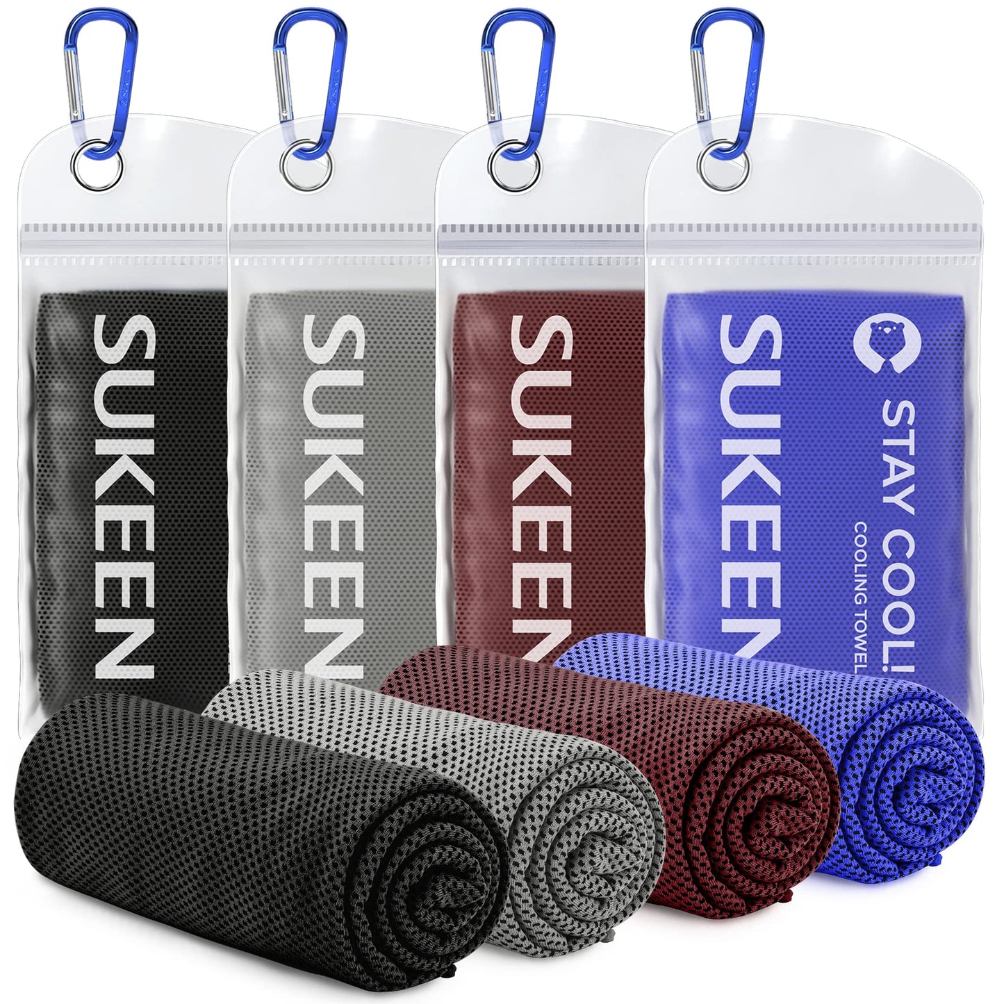 Sukeen 4 Pack Cooling Towels (40"x12"), Cooling Neck Wraps, Ice Towel, Soft Breathable Chilly Towel,Microfiber Towel for Yoga,Sport,Running,Gym,Workout,Camping,Fitness,Workout & More Activities