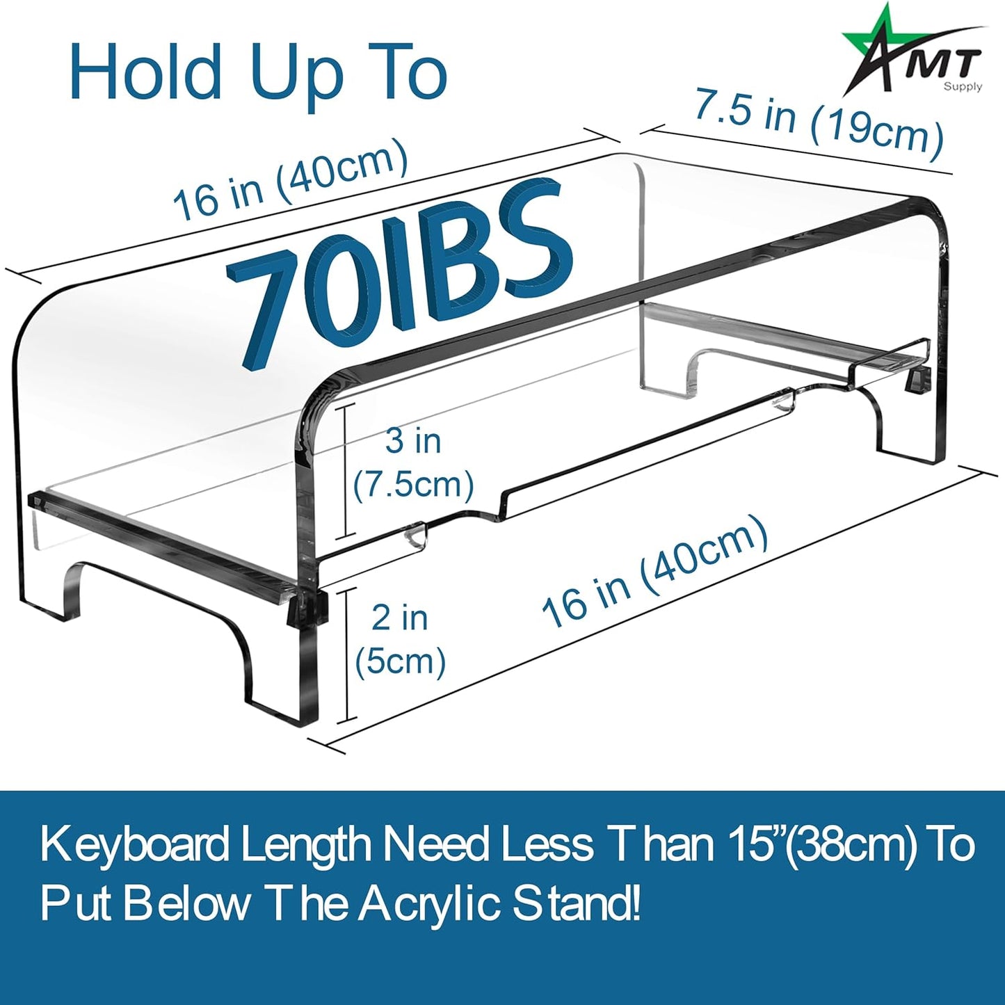 2 5.7 Inch AMT Tier High Acrylic Laptop Monitor Stand & Computer Riser with Cat Keyboard Protector, Space-Saving