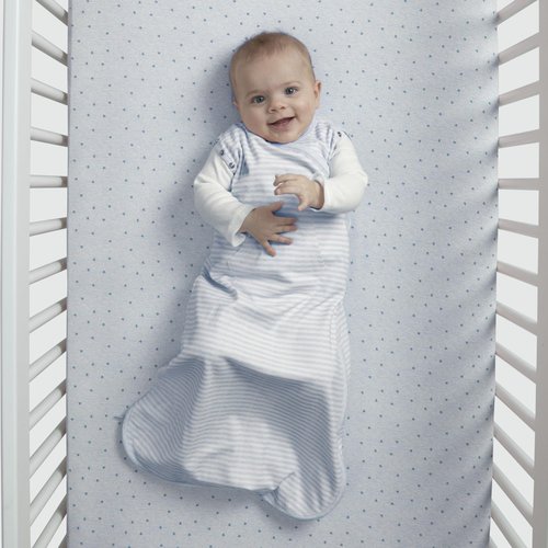 Delta Children Gap babyGap TrueSleep Sleep Sack | 100% Organic Cotton | GOTS and Oeko-Tex 100 Certified | 2-Way Zipper | Large: 6-12 Months, Bluish Grey Stripe