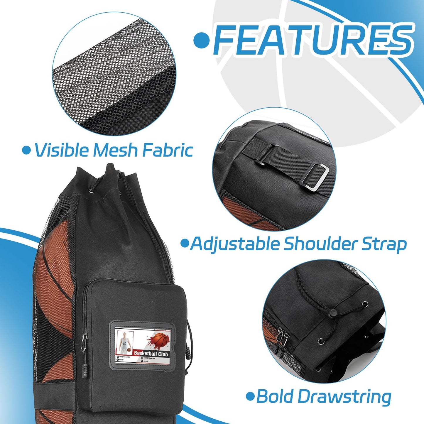 Skureay Basketball Bag for Team Balls, Heavy Duty Basketball Coashes Bag for 5 Basket Balls - Mesh Bags for Coaching/Adjustable Shoulder Straps/Volleyball Accessories