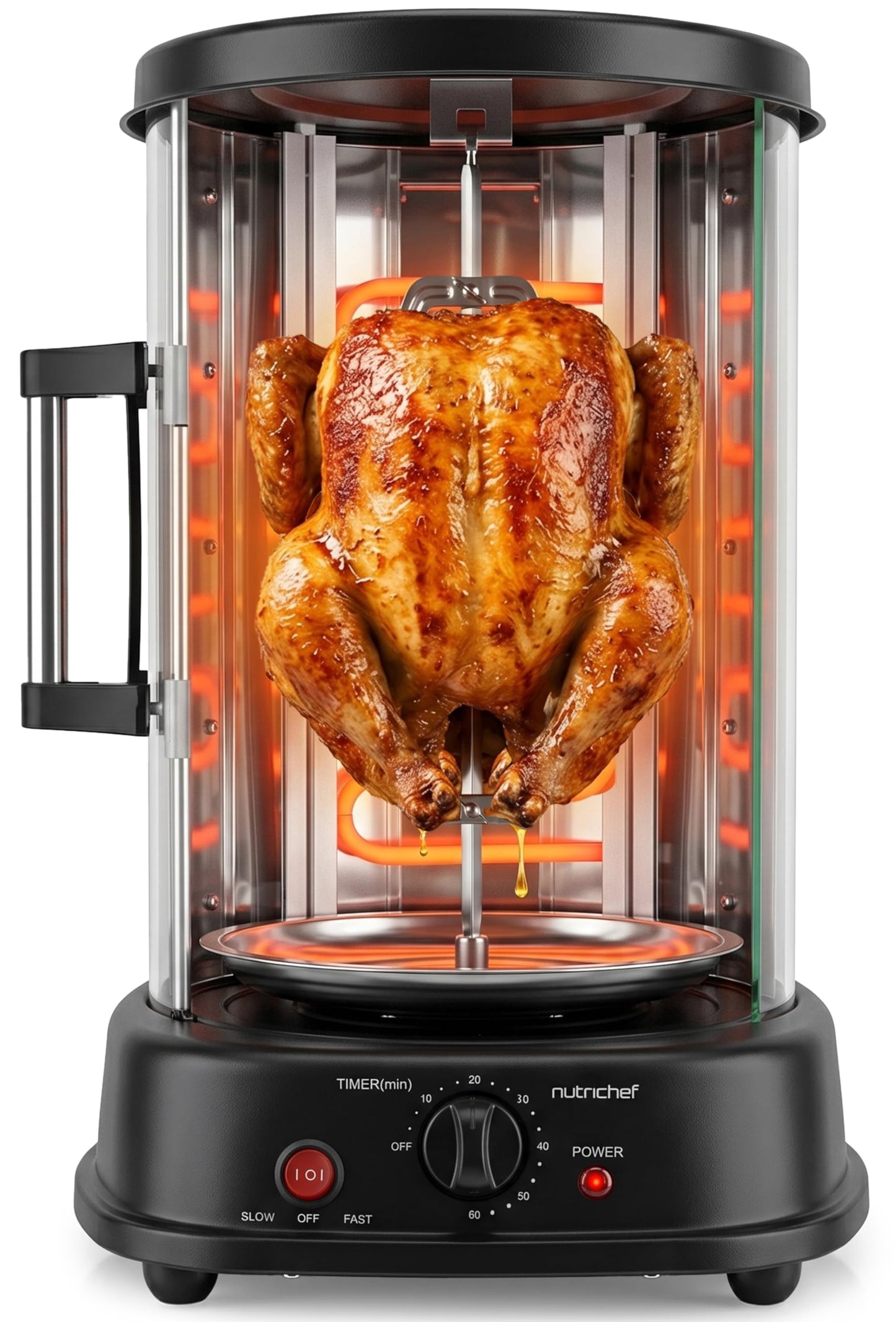 NutriChef Countertop Vertical Rotating Oven - Rotisserie Shawarma Machine, Kebob Machine, Stain & Heat Resistant Door & Energy Efficient, Includes Kebob Rack with 7 Skewers (PKRTVG34)