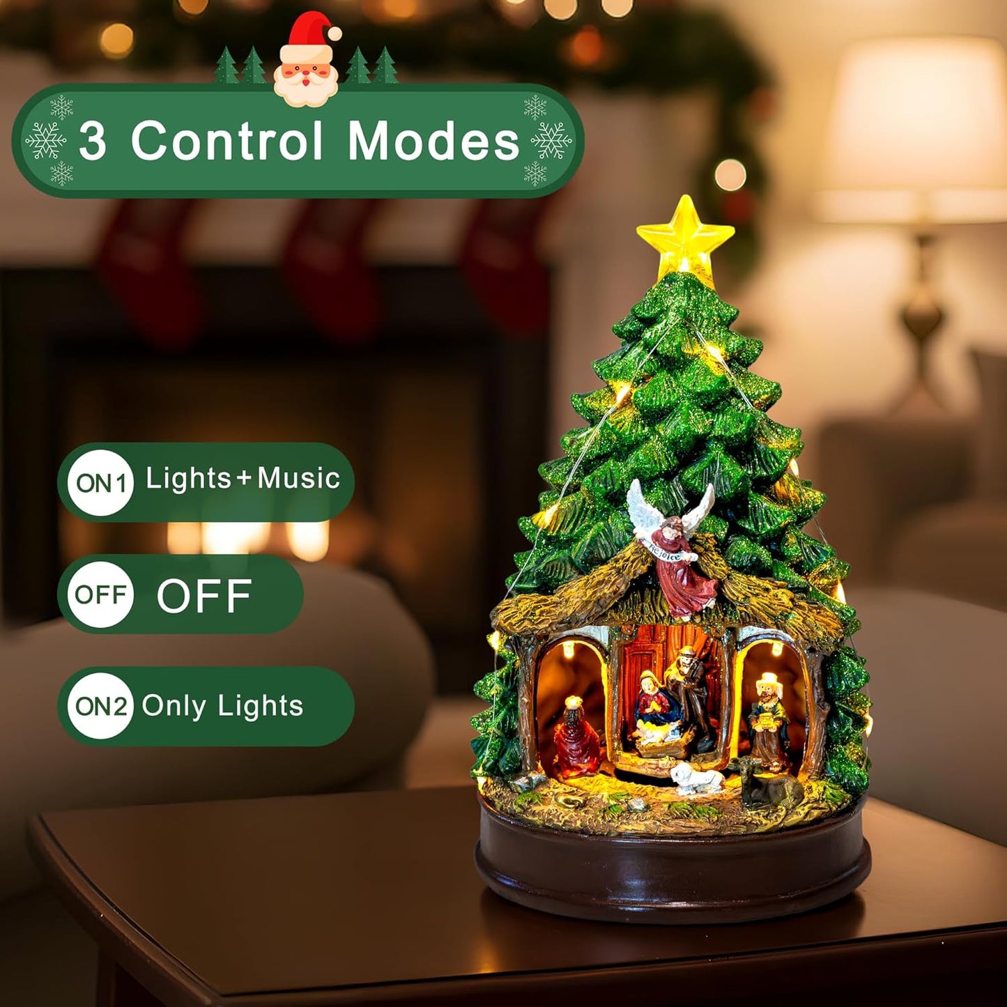 Regine Switzerland Christmas Tree Nativity Scene - Lighted Animated Angel Family Figurines | Musical LED Decor for Home