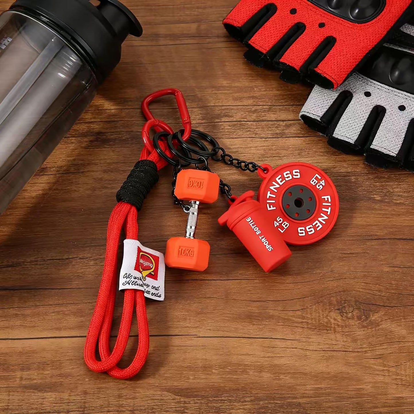 ZEPENGZER Gym Keychain Gift,Fitness Keychain Pendant, Dumbbell Keychain, Inspirational Fitness Accessory For Men And Women (Red)