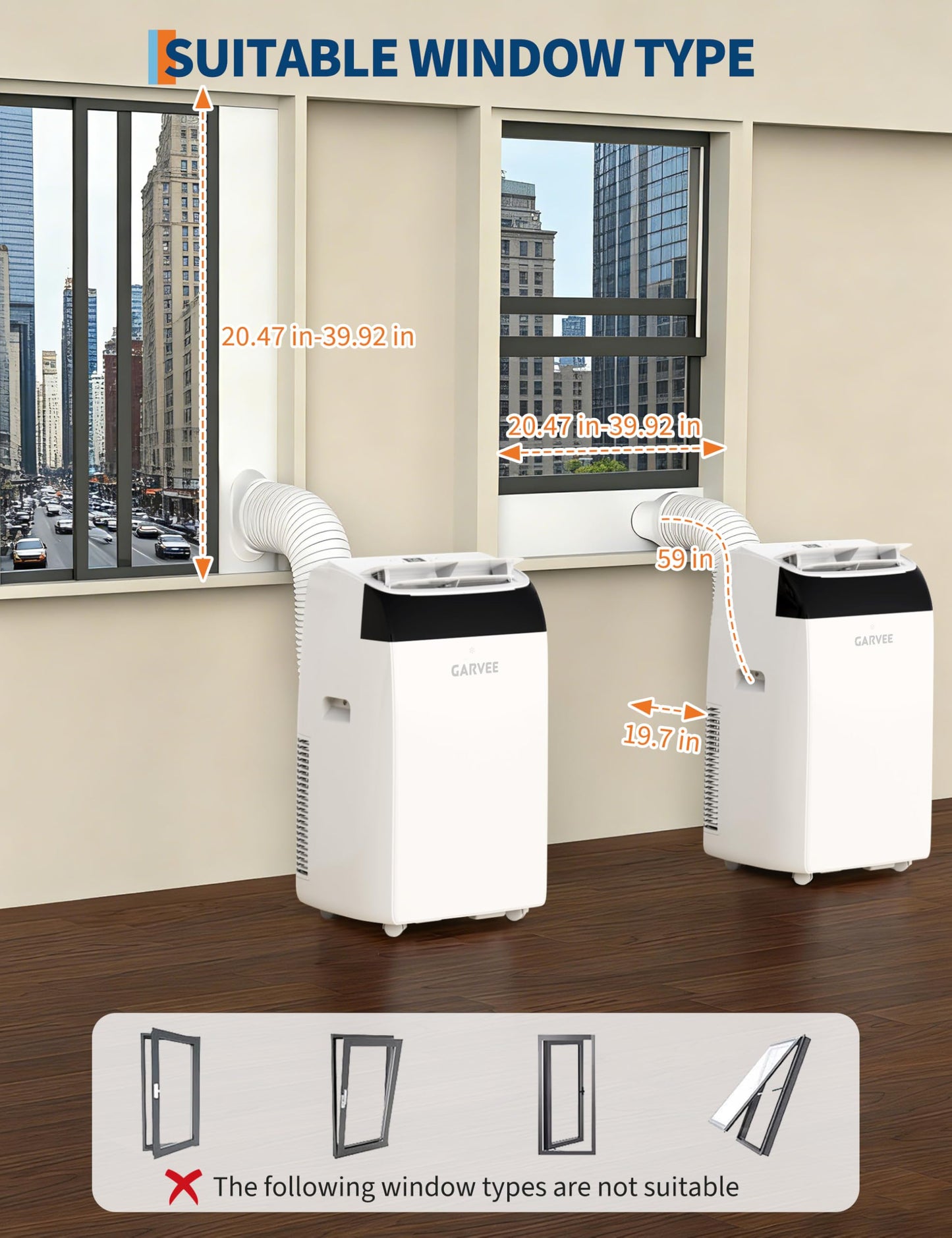 Garvee 14000 BTU Portable Air Conditioner with Follow Me Function, 3-in-1 AC Includes Remote & Full Window Kit, Cools Areas Up to 750 Sq. Ft, 115V