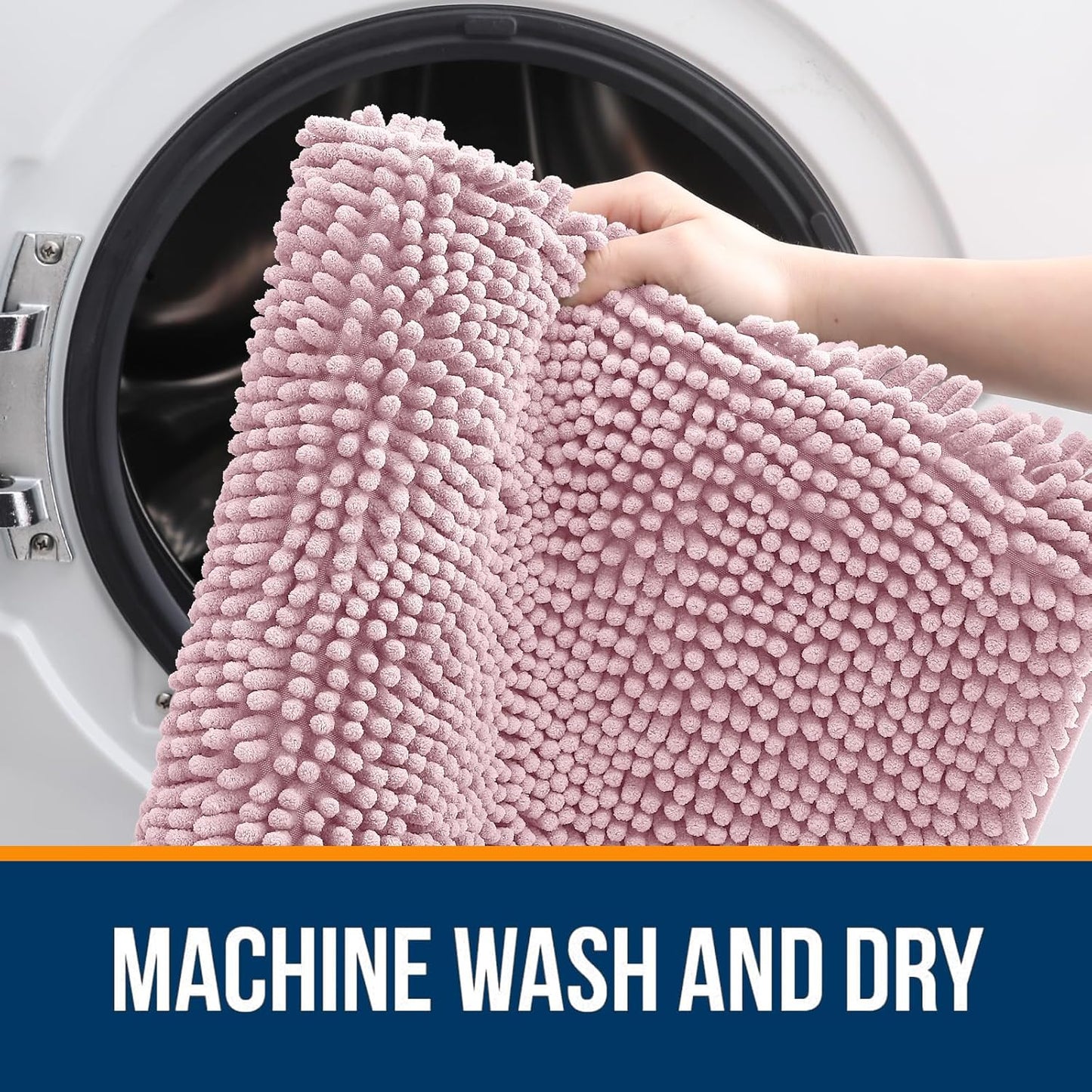 OLANLY Bathroom Runner Rugs - Soft Absorbent Chenille Bath Mat | Quick Dry, Machine Washable, 47x17, Dusty Rose