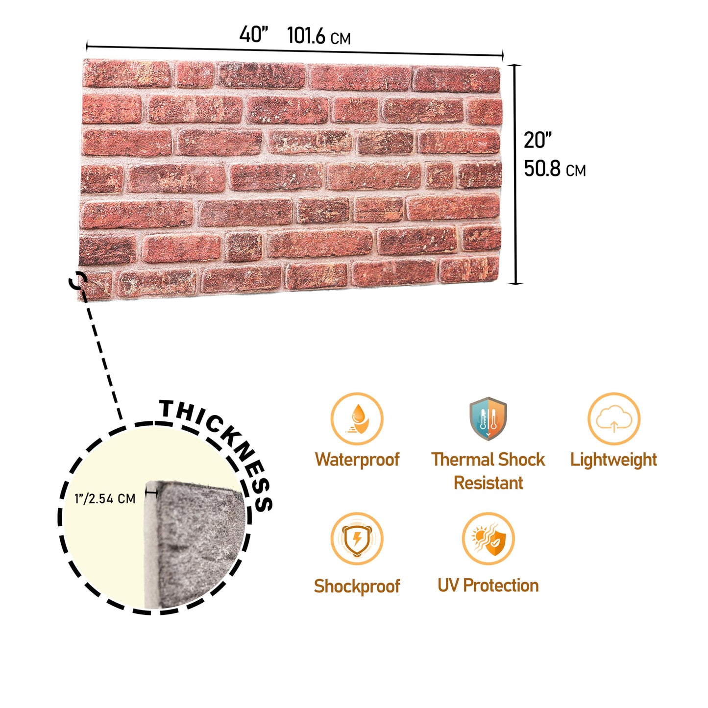 3D Faux Brick Wall Panels – Lightweight Styrofoam Cladding for Interior & Exterior Use | DIY Decorative Panels | 9 Pack (40"x20") | Ideal for Living Room, Kitchen, Outdoor Walls Vermilion