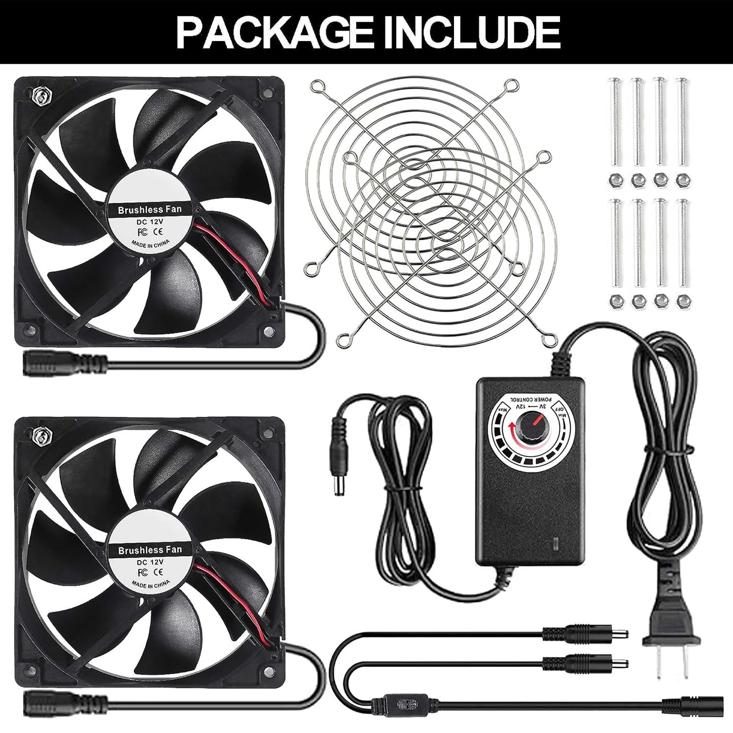 2 120mm 240mm 110V 220V 12V Big Airflow x Computer Case Fan with AC Plug Power Supply, Dual PC Cooling Fan with Speed