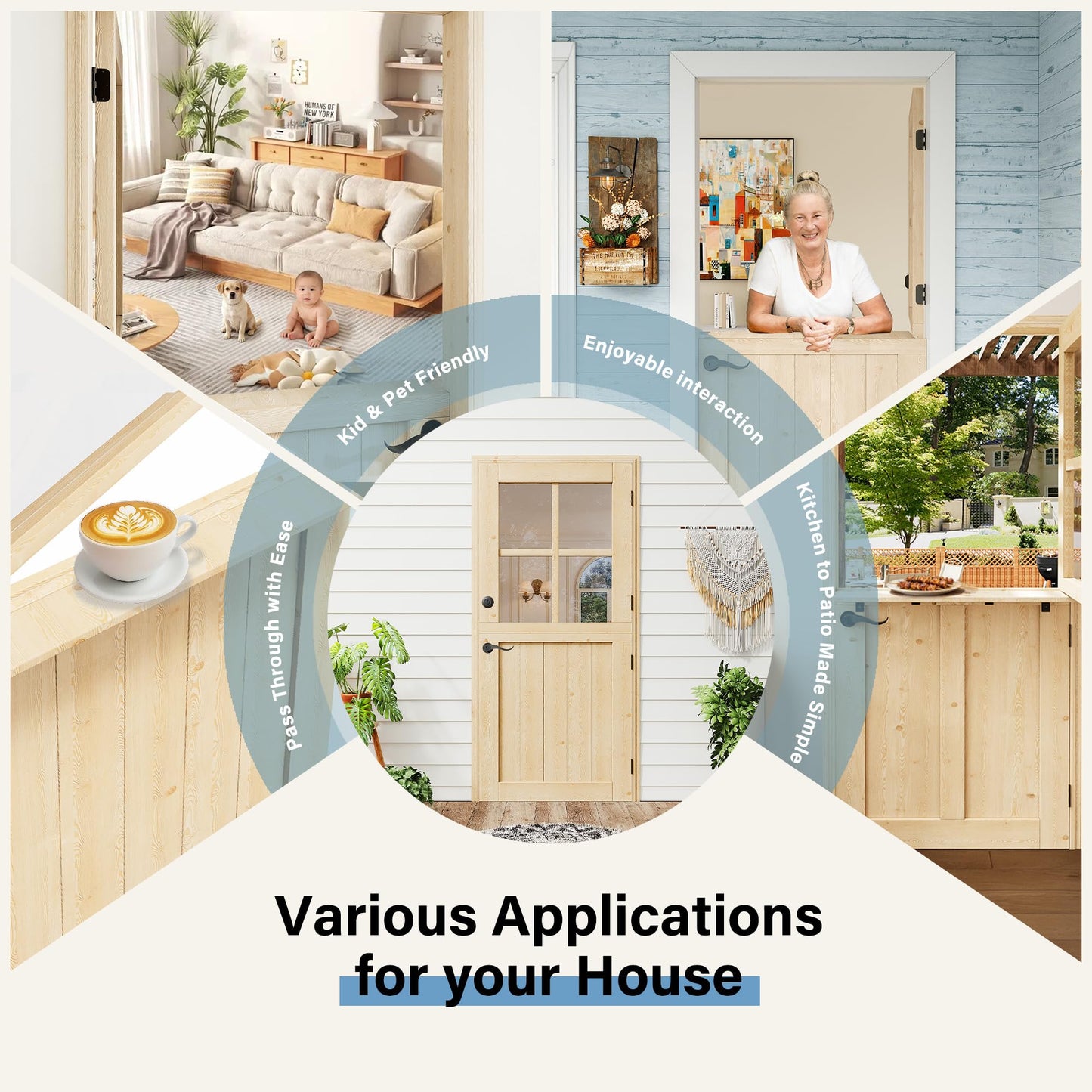 Floating Wood Shelves Dutch Door, 1.75" Pine with 1-Lite Glass Split Half Door for Exterior Front Entry, Patio Doorway & Interior Pantry/Back w/32" x 80" Doors Slab+1 Sill+4 Hinges+1 Latch+1 Lock Set