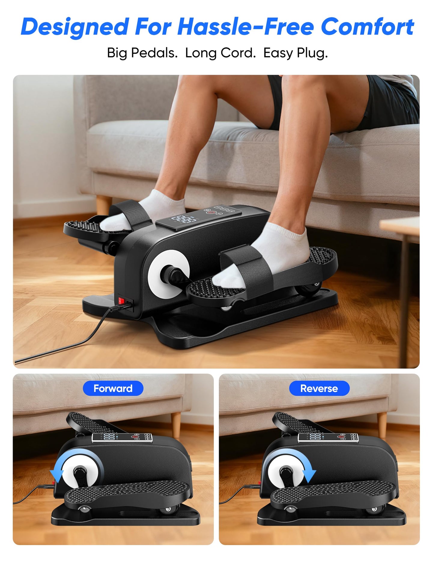 Under Desk Elliptical Machine for Senior, Quiet Motorized Leg Exerciser with Smart Remote, Pedal Exerciser with 12 Adjustable Speeds for Auto/Manual Modes, LCD Monitor, Easy to Use for Home Office