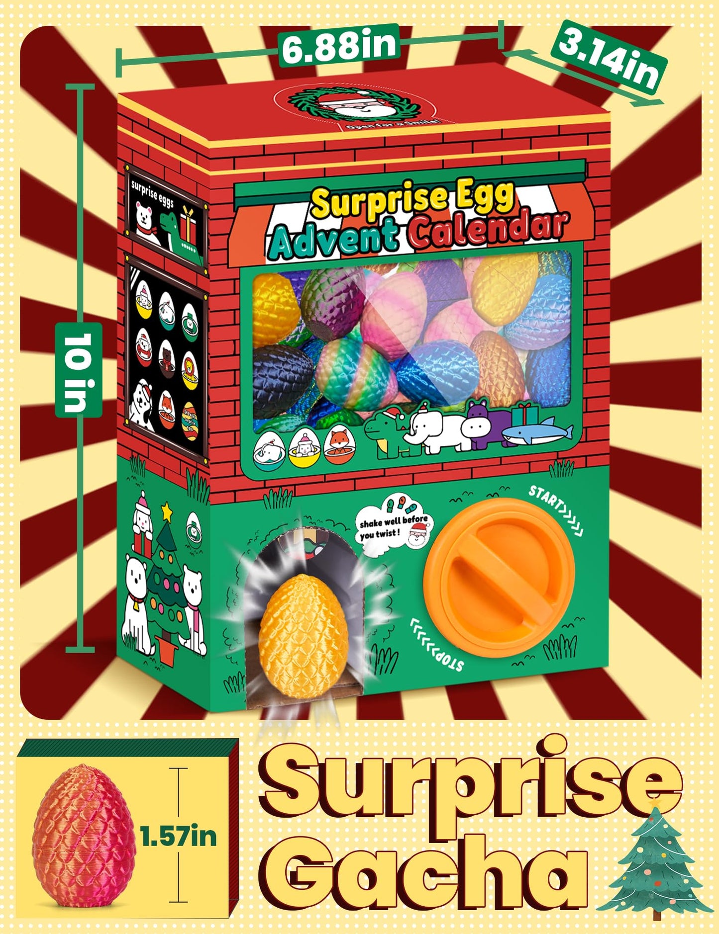 YILCER Christmas Advent Calendar 2025 Vending Machine, 24 Surprise 3D Printed Dragon Eggs with Mini Articulated Animals, Animlas Advent Calendar Christmas Gifts for Grandkids,Teens,Kids Christmas Tree Decorations