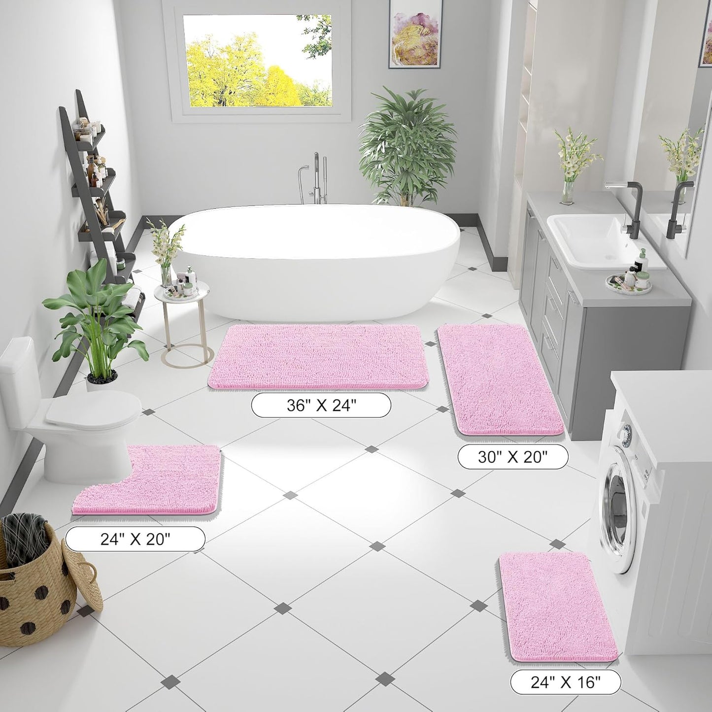 OLANLY Bathroom Rugs - Extra Soft Chenille Bath Mats | Quick Dry, Machine Washable, 36x24, Pink