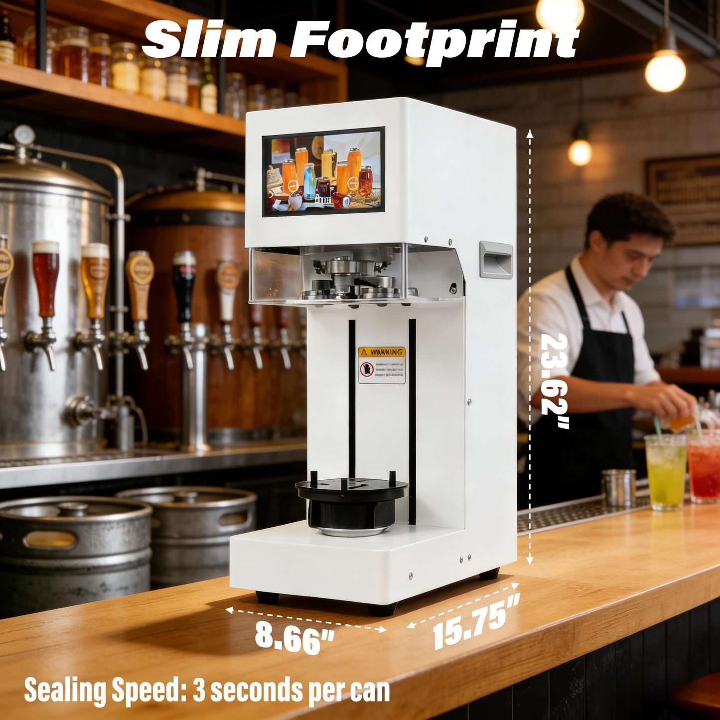 Fully Automatic Soda Can Sealer Machine, Pro Commercial Can Sealing Canning Machine, LED Touch Screen & Counter, for Aluminum/Plastic/Paper Cans/Cups, 1.2”-3.9” Dia. Lid, 1.2”-7.9” Height