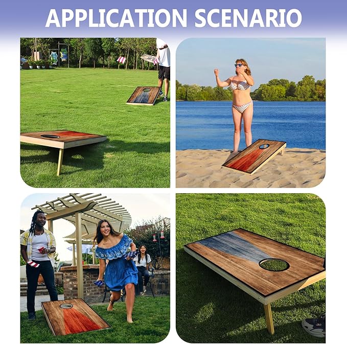 Cornhole Board Set, Regulation Size 4 x 2FT/3 x 2FT Solid Wood Corn Hole Game Set with 8 Bean Bags,2 Cornhole Boards and 1 Carry Bag for Outdoor Beach Toss Games Competitions