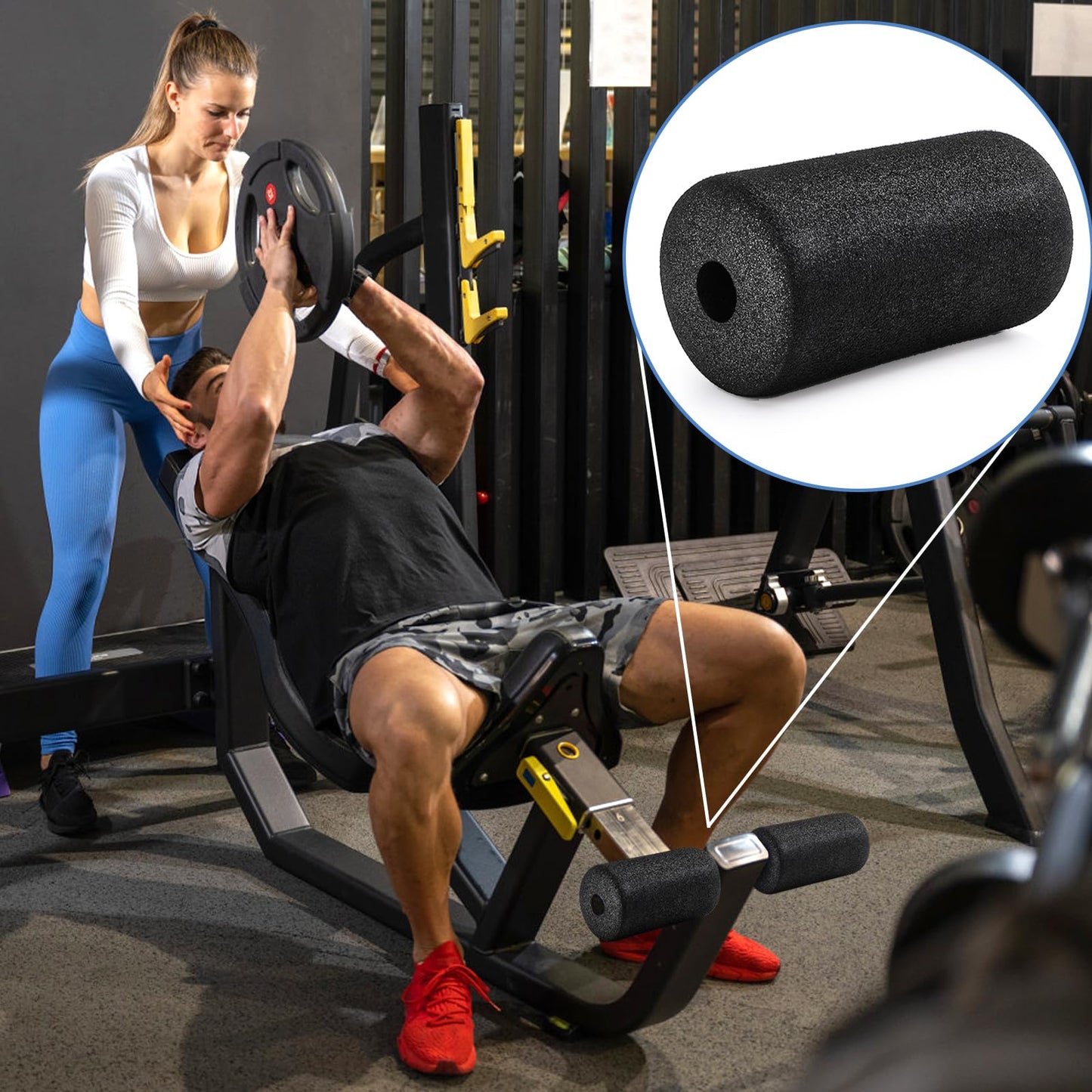 WRINGKIT 8 Pack Foot Foam Pads Rollers, Machine Leg Foam Roller, Fits 1" Tube, Buffer Tube Cover, Roller Pad for Leg Extension Weight Bench Inversion Gym Equipment Replacement