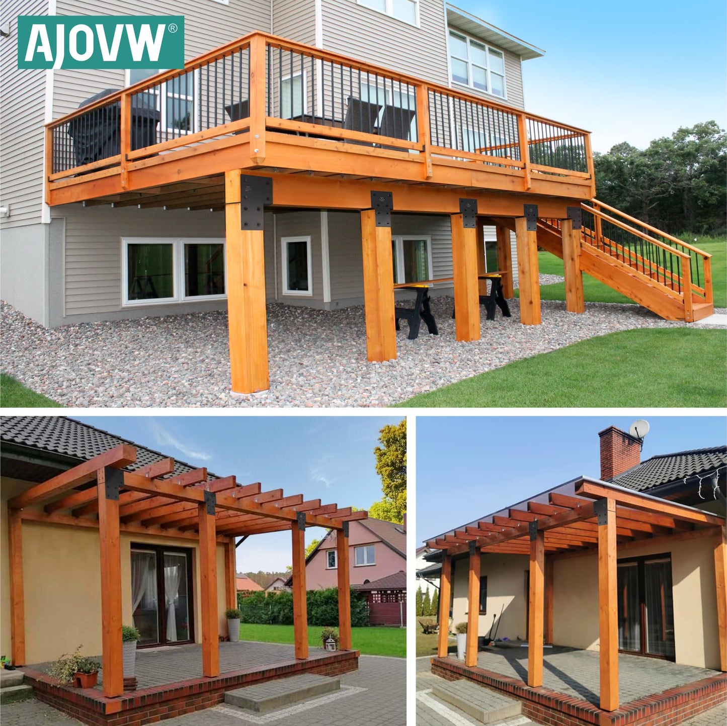 AJOVW 4 Pack 6x6 Post Anchor Connector, Heavy Stainless Steel End Post Cap Tie Brackets for Decks, Porches, Gazebos, etc Wood Post and Beam Anchor Connector (Black)
