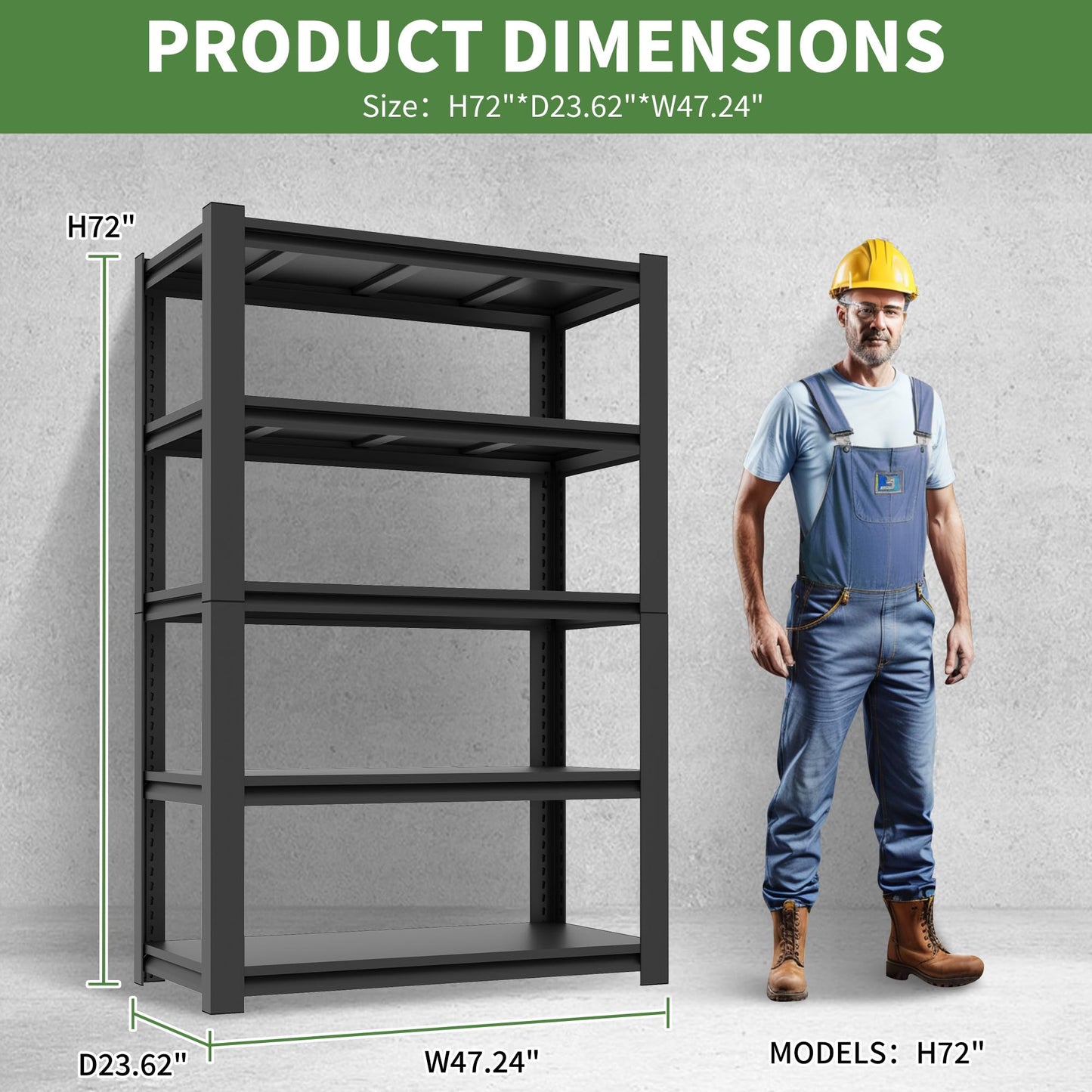 VIYET Garage Shelving,72" H Garage Shelves Heavy Duty, 3000Lbs 5 Tier Adjustable Garage Storage Shelves Suitable for Warehouse, Basement, Workshop,Require Assembly, 24" D*48" W *72" H(Black)