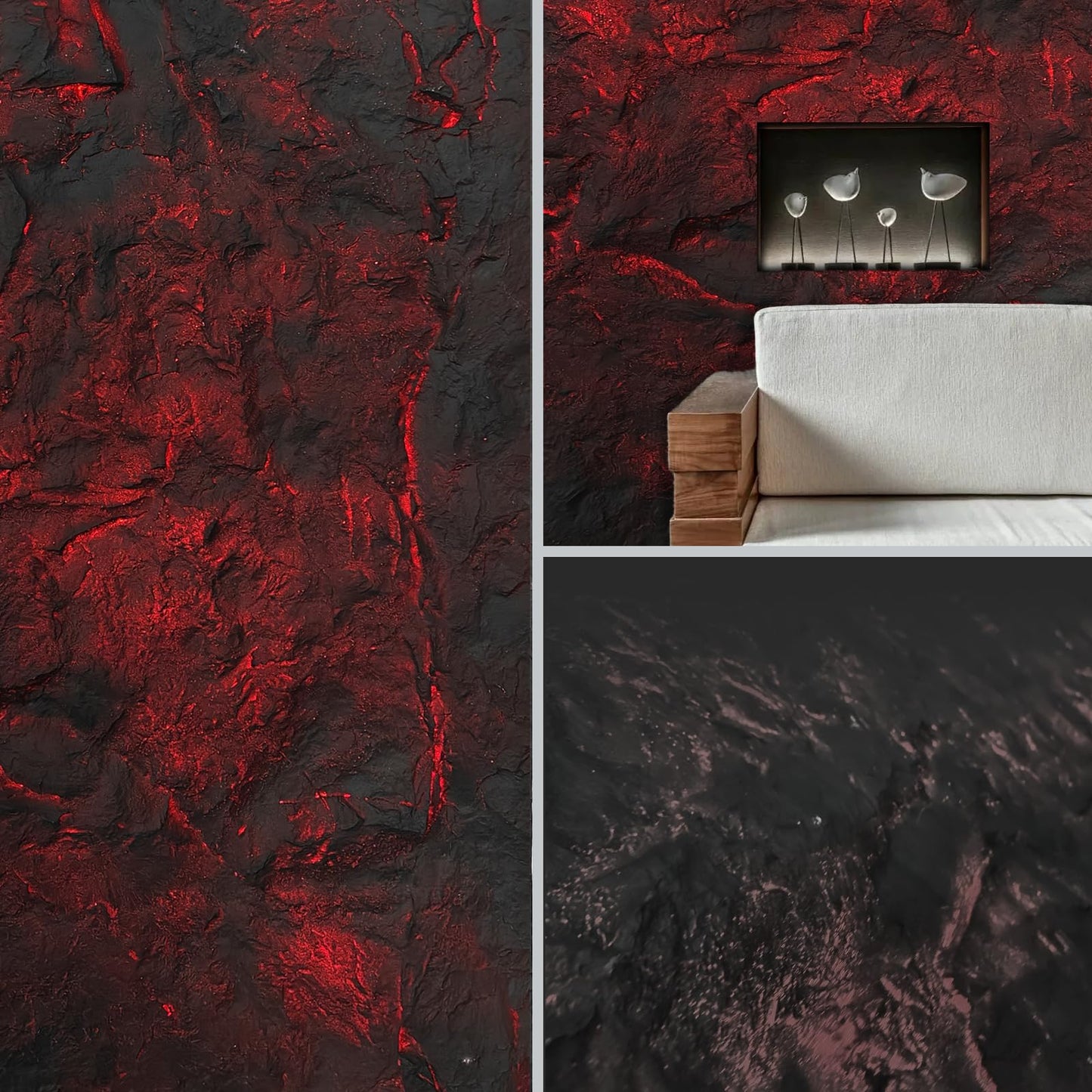 3D Wall Panels Faux Stone, Lava-Themed Translucent Panels, 23.6" x 47.2", Cement Texture for Home, Office & Outdoors