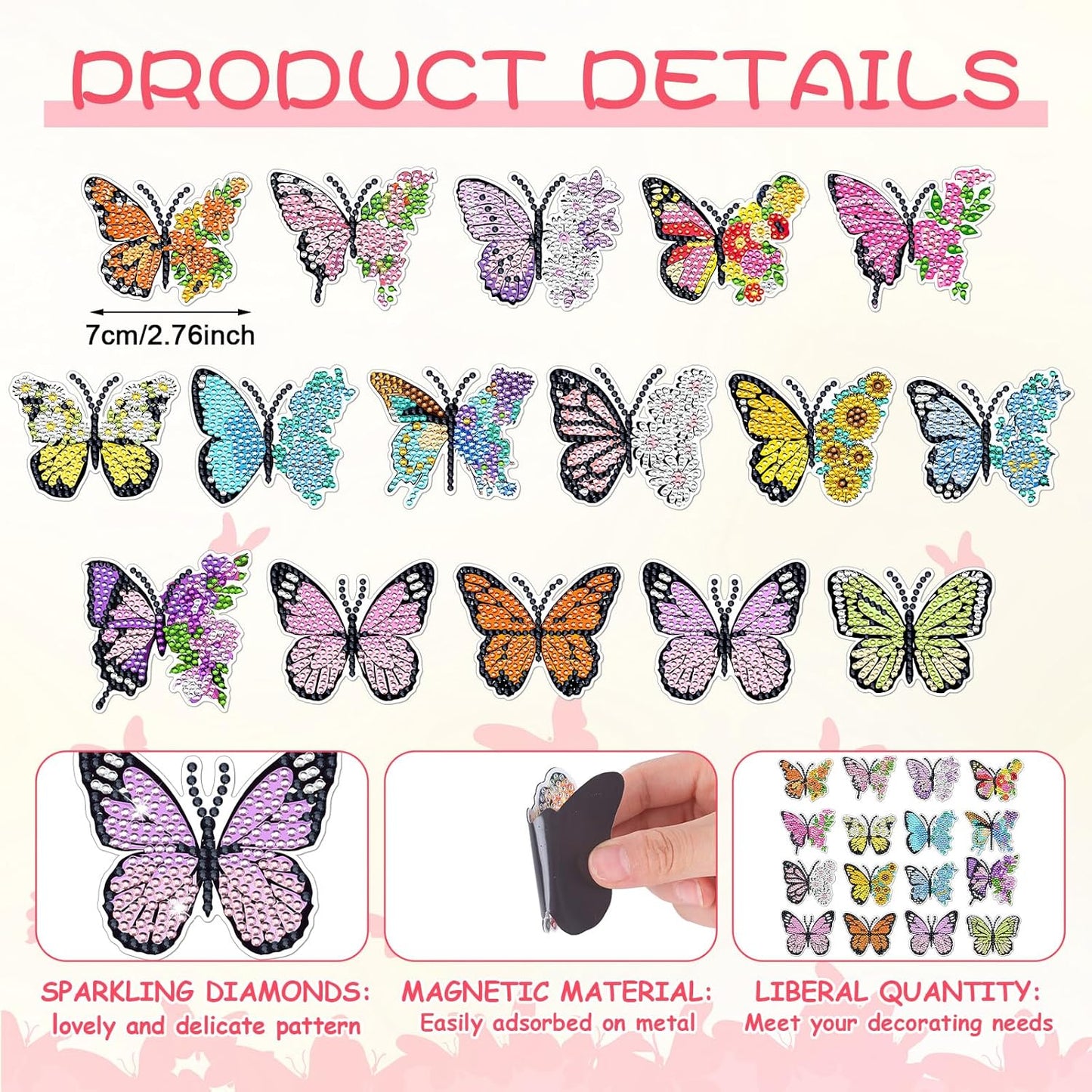 Umigy Butterfly Diamond Art Magnets Kit - 16 Pcs DIY Gem Art for Refrigerator | Spring Home Decor