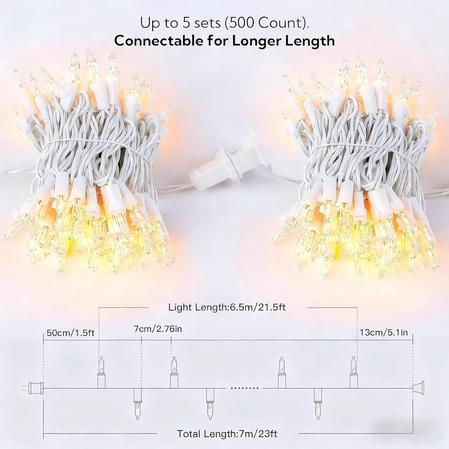 Skiennix 100 Count Clear Christmas Lights - Connectable Indoor/Outdoor Mini String Lights | 23 Feet Warm White