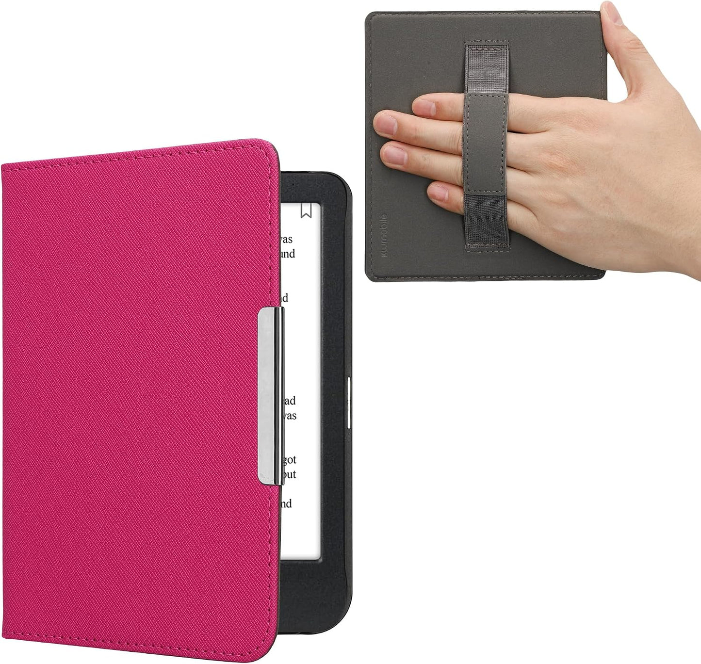 kwmobile Synthetic Leather Case for Kobo Clara - Neon Pink e-Reader Cover with Strap