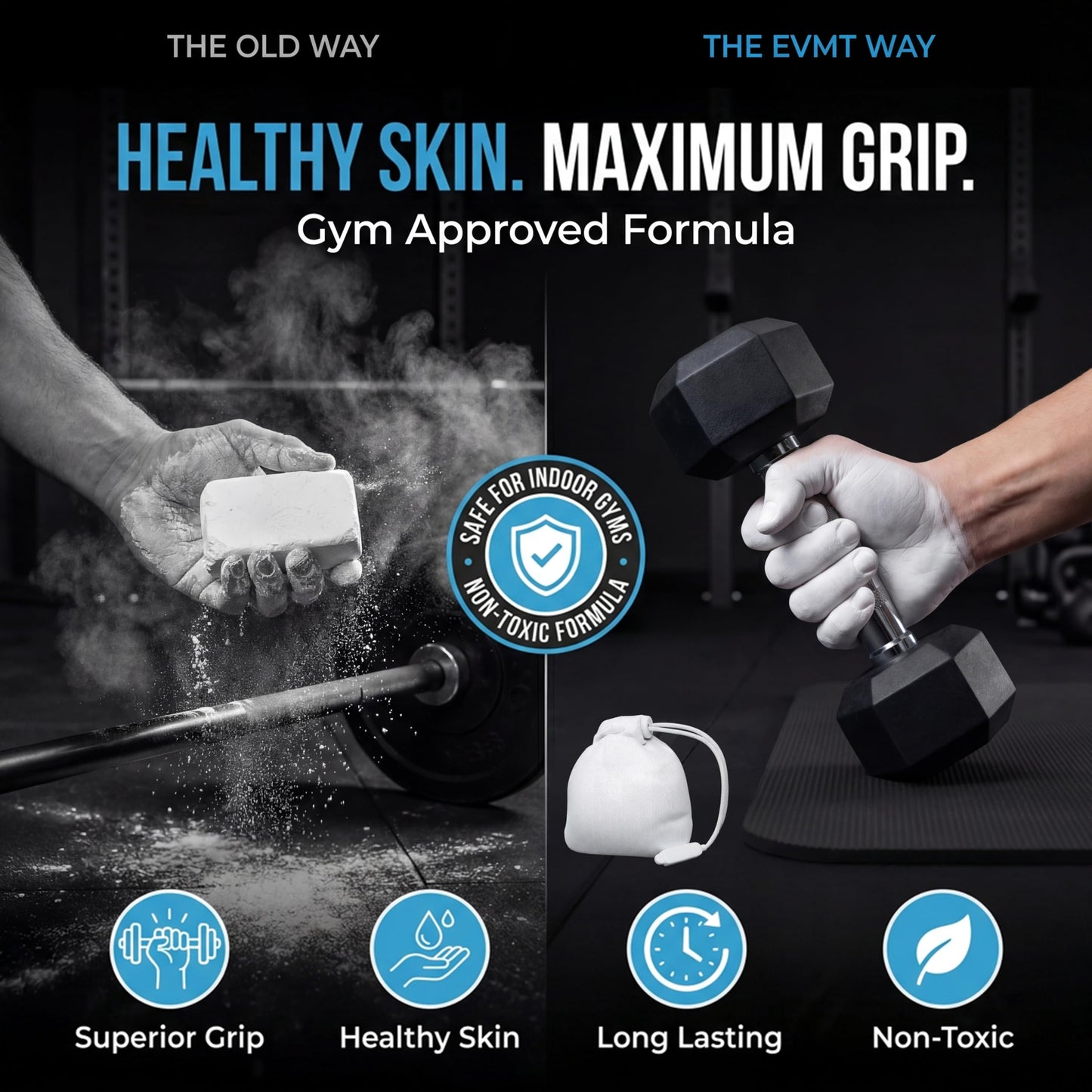 EVMT Brands Chalk Ball, Mess Free Gym Chalk for Weightlifting, Gymnastics, Rock Climbing, Dancing. Sweat Resistant and Long Lasting for Stronger Grip. Package May Vary.