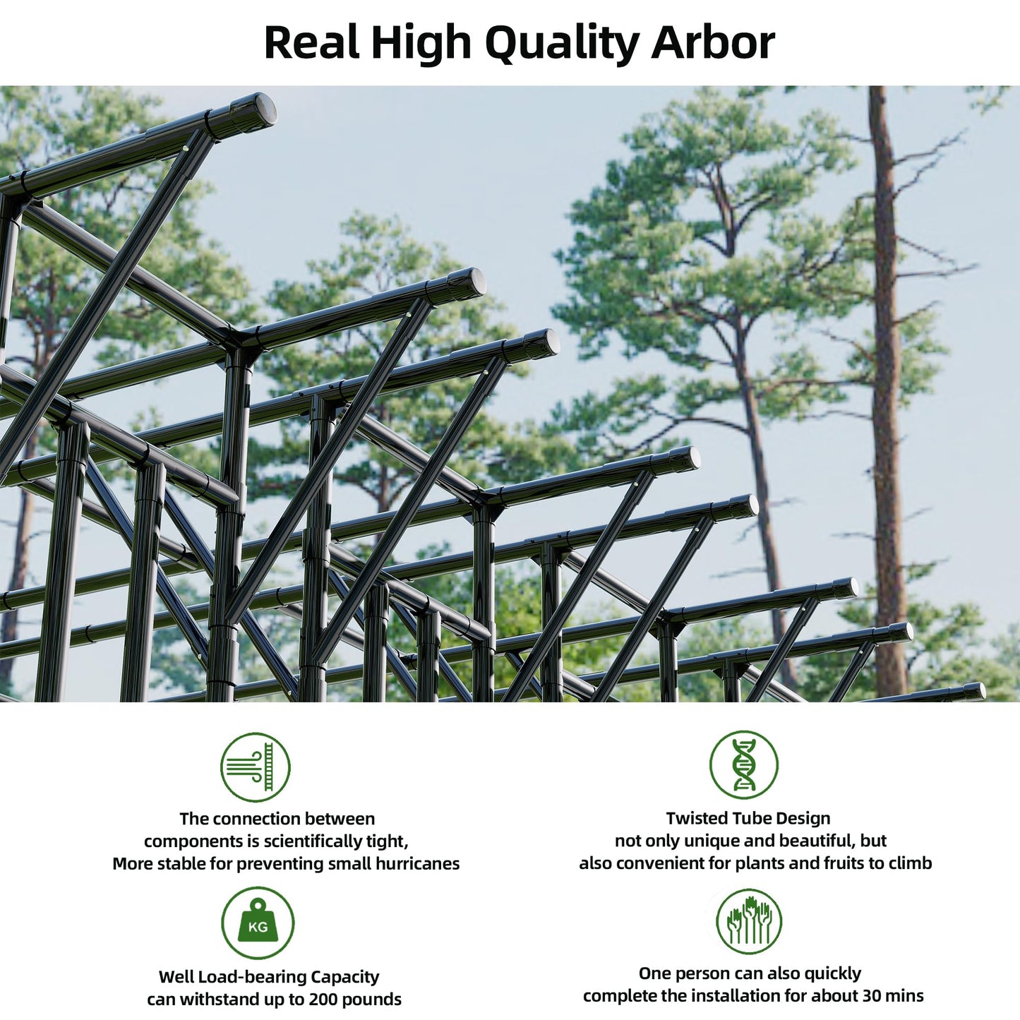 Carotex Flat Top Garden Arch Trellis Pergola, 11.8 x 9.02 FT Large Metal Arbor for Climbing Plants, Plastic-Coated Galvanized Steel Frame, Outdoor Decorative Arch for Garden, Backyard, Lawn (Black)