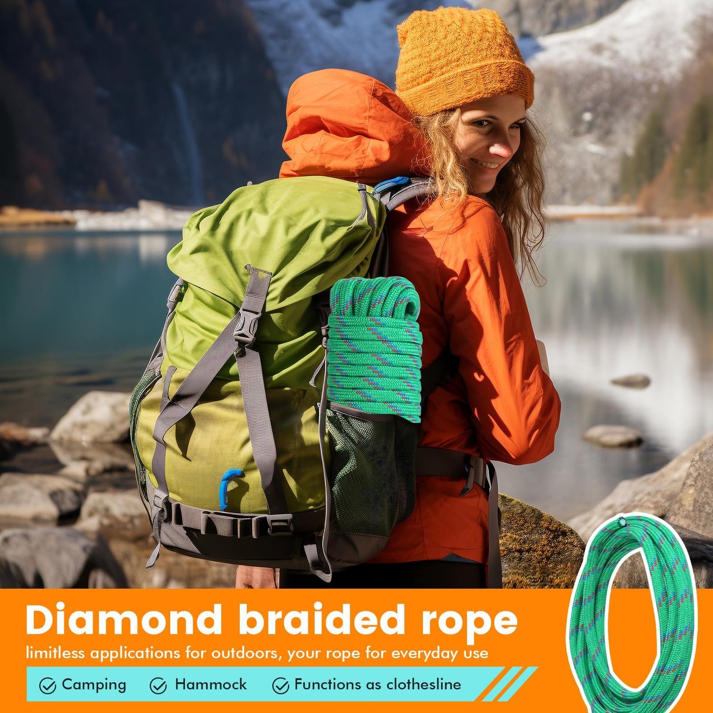 MaxxHaul 3/8-inch x 50 ft Diamond Braided Polypropylene Rope - 500 lb Load Capacity, Weather & UV Resistant Utility Cord - Ideal for Camping and DIY Projects (50227)
