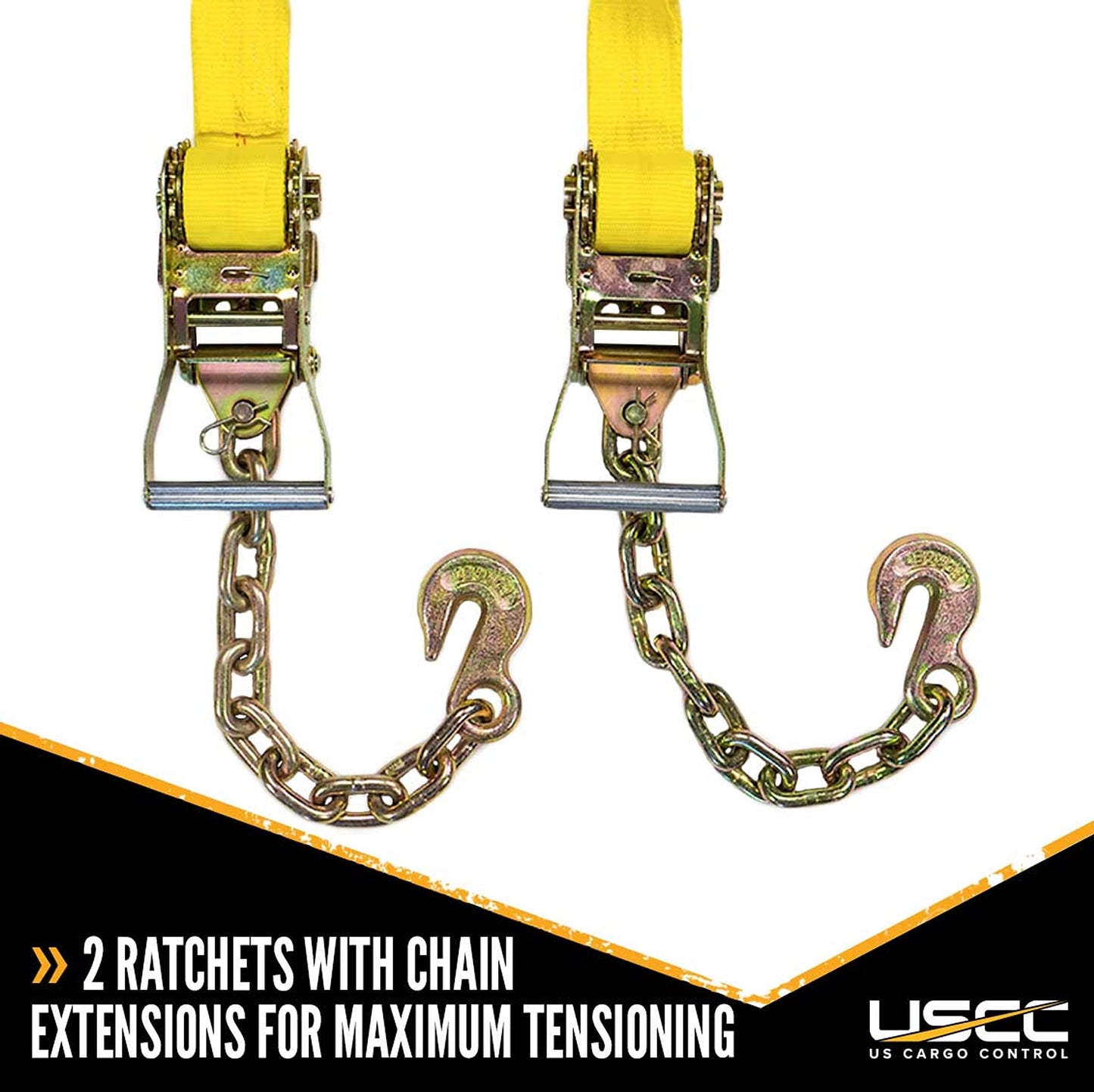 US Cargo Control Side Mount Wheel Net with Cam Buckle,Two Ratchets and Chain Extensions, Easy to Use Wheel Strap for Vehicle Tie Down Applications, Durable Polyester Webbing, 2 Pack