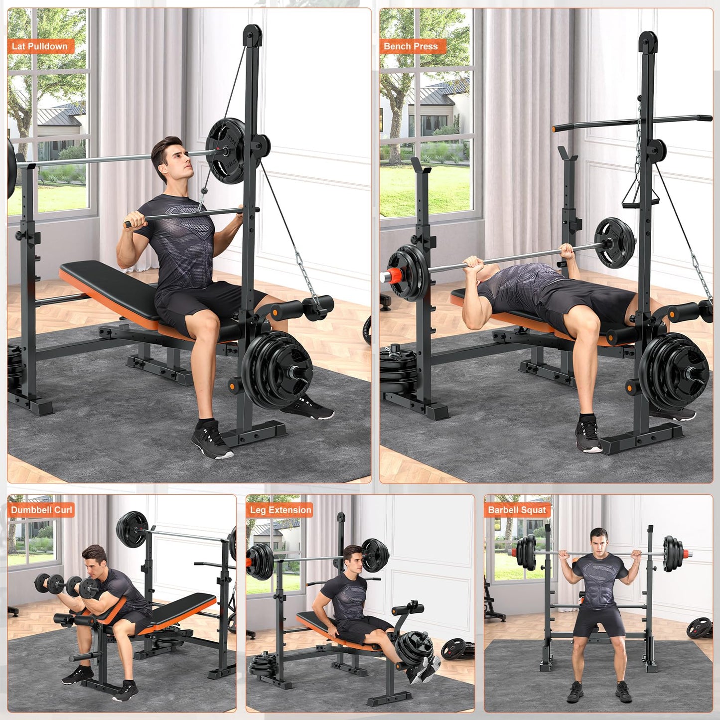 Fostoy 800lbs 8-in-1 Weight Bench – Lat Pulldown, Leg Extension/Curl, Press Bench with Preacher Curl & Adjustable Seat for Home Gym (800lbs 8-in-1 Weight Bench)