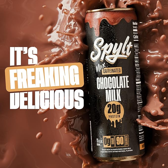 High Protein Max Chocolate Milk with 140mg Caffeine & 20g Protein - 90 Calories, Ready to Drink, Sugar Free, Lactose Free Milk, Perfect for Workout Recovery & Afternoon Pick Me Up - 12 Count