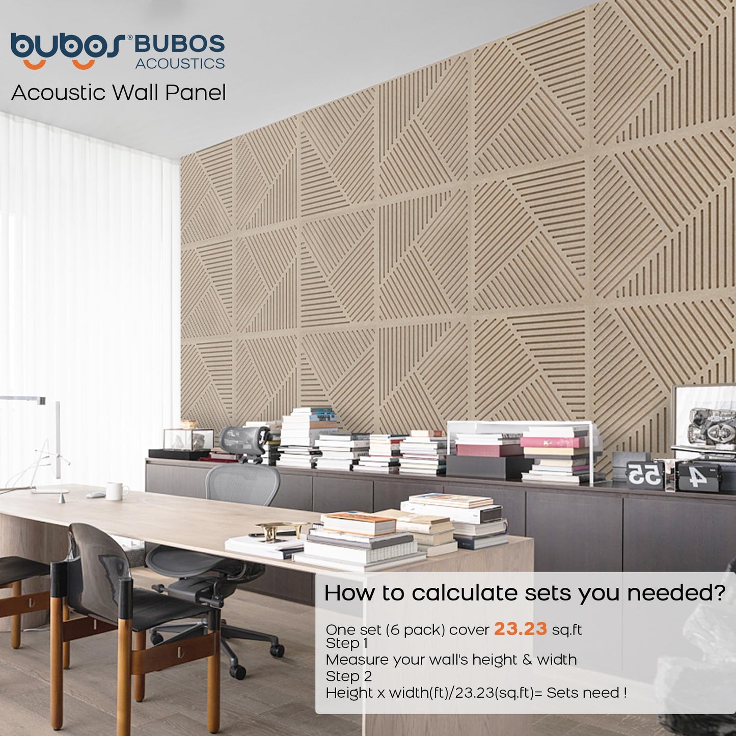 BUBOS Acoustic Panels Soundproof Wall Panels, Thick Double-Layer Sound Absorbing Decor, Twill-Patterned 3D Design, Spike Nail Mount for Recording Studio & Home Theater, 23.6"x23.6", 6 Pack,Camel