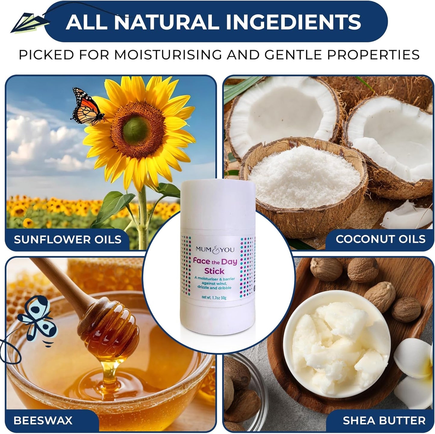 Mum & You Baby Face The Day Stick with Sunflower & Coconut Oils, Beeswax & Shea Butter for Natural Skincare. Protect