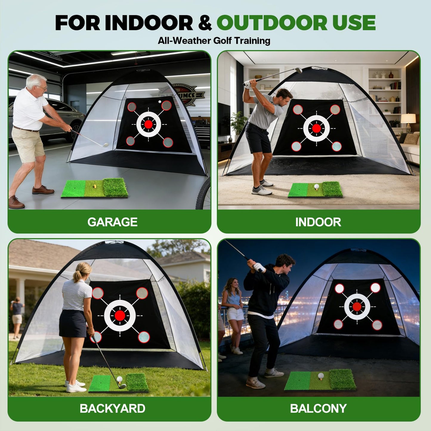 Golf Net 10x7FT All-in-One with Tri-Turf Practice Mat, Ball, Target & Carry Bag, Backyard & Indoor Outdoor Golf Hitting Net for Driving, Chipping, Swing Training, Golf Gift for Men, Dad, Him, Golfer