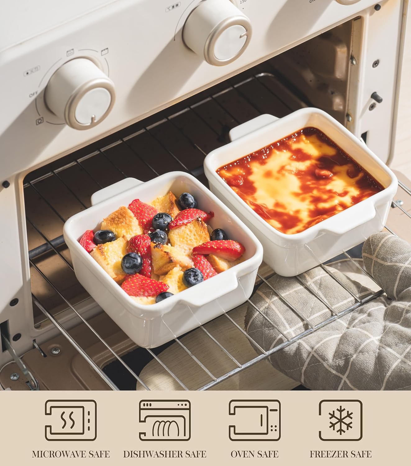 Regine Switzerland 16 oz Small Baking Dish Set - 4 Ceramic Casserole Dishes for Oven & Freezer Safe Meal Prep