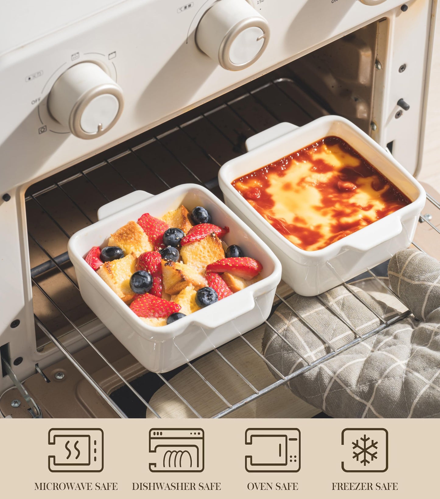 16 oz Small Baking Dish Set of 4, Individual Casserole Dishes for Oven, Ceramic Square Ramekins for Meal Prep, Lasagna, Desserts, Freezer Safe
