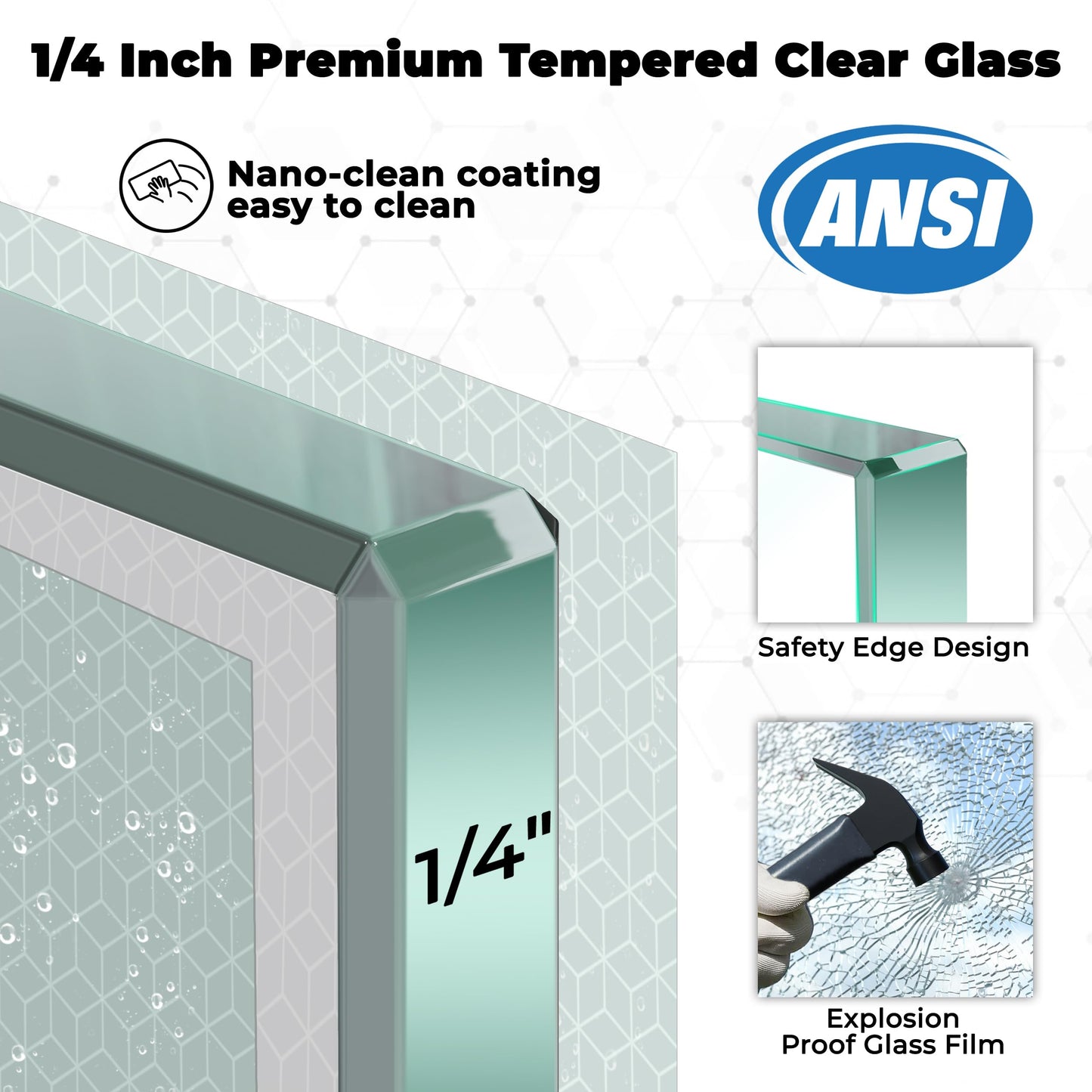 Carvmpin Glass Double Sliding Shower Door, 44-48" W X 72" H Semi-Frameless Shower Doors for Walk in Shower, with 1/4 Inch SGCC Clear Tempered Glass, Brushed Nickel