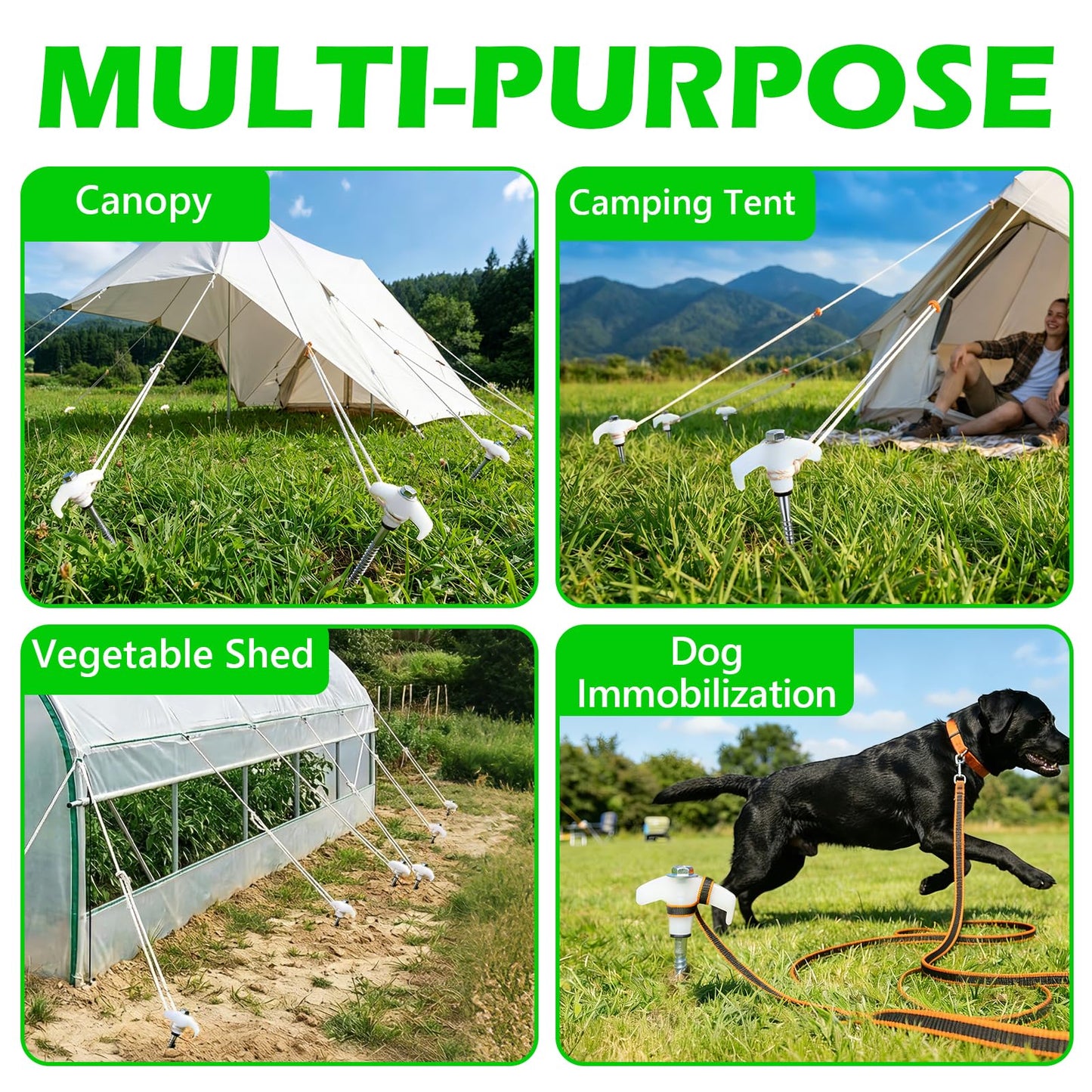 12 Pack 8" Heavy Duty Screw in Tent Stakes, Metal Camping Stakes, Drill-In Ground Anchor, Threaded Stakes for Canopies, Gardening, Yard Inflatables, with Hex Socket and Storage Bag (Luminous)