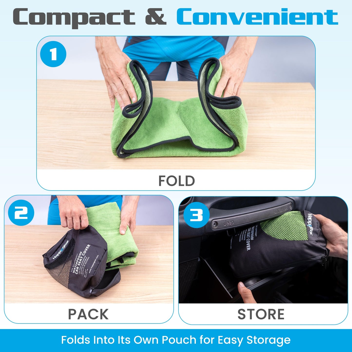 HAPPEGEAR Happeseat Waterproof Car Seat Cover & Protector – Universal Fit Car Seat Towel Cover – Non-Slip Backing, Easy Install & Storage, Machine Washable, Fits Front & Back, Green