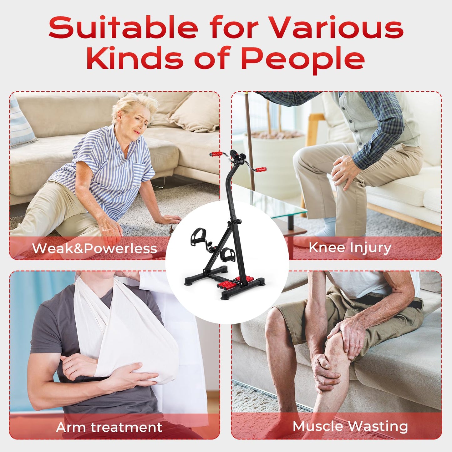 ZIDAFIT Adjustable Pedal Exerciser Bike for Seniors - Hand Arm Leg and Knee Therapy, Stroke Recovery, Portable Fitness Equipment for Total Body Workout - Great Gift for Elderly Rehab