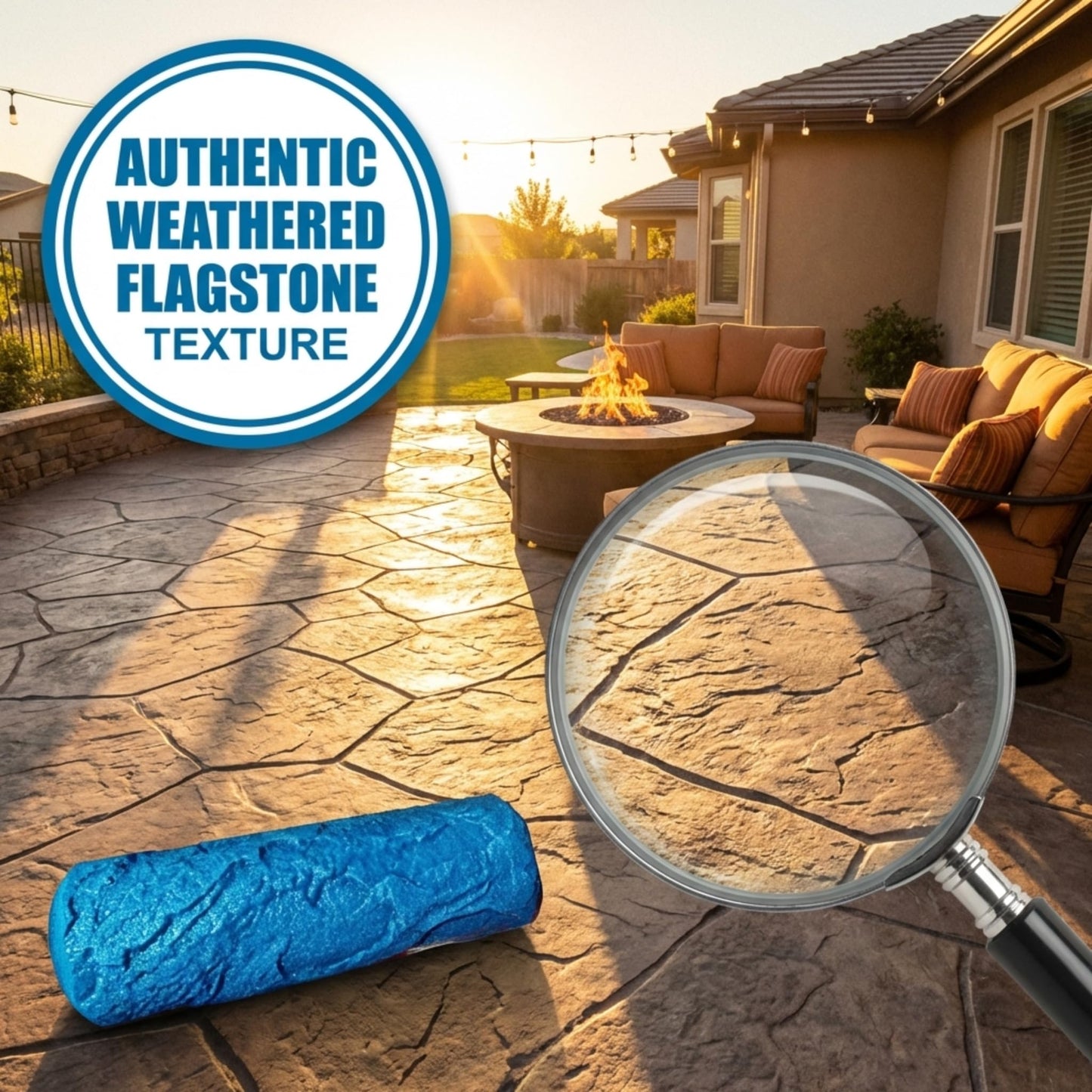 The Original Weathered Flagstone, Concrete Roller Stamp, Stone Texture Roller, Concrete Roller Stamp, and Masonry Form, for decorative concrete patios, driveways, walkways, water features, etc. by SBC