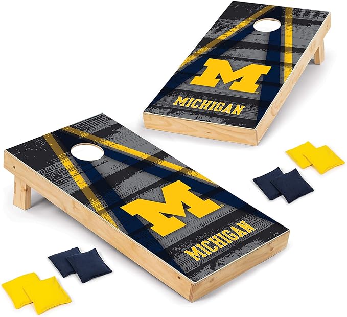 Wild Sports NCAA College 2' x 4' Wood Direct Print Tournament Cornhole Set, 8 Bean Bags, Vintage Triange Design - Tailgate, Outdoor, Backyard
