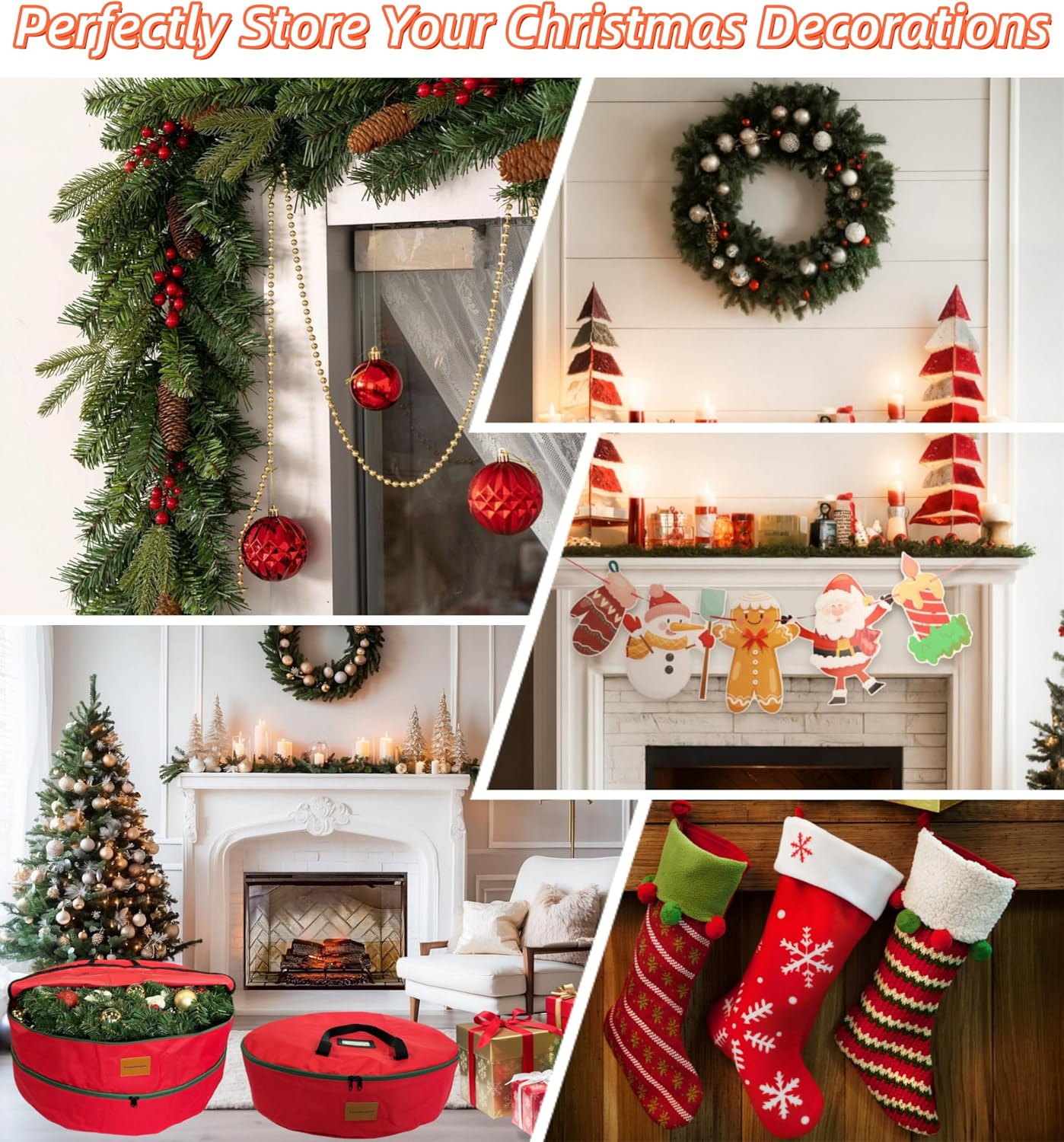 Skiennix Wreath Storage Container - Heavy Duty 600D Oxford Cloth | 30x7 Inch Red Bag for Holiday Wreaths