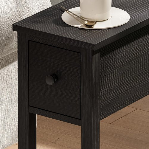 ChooChoo Narrow End Table, Small Side Table for Small Spaces, Slim End Table with Drawer, Narrow Nightstand Bedside Table for Living Room Bedroom, Black, 2 Pack