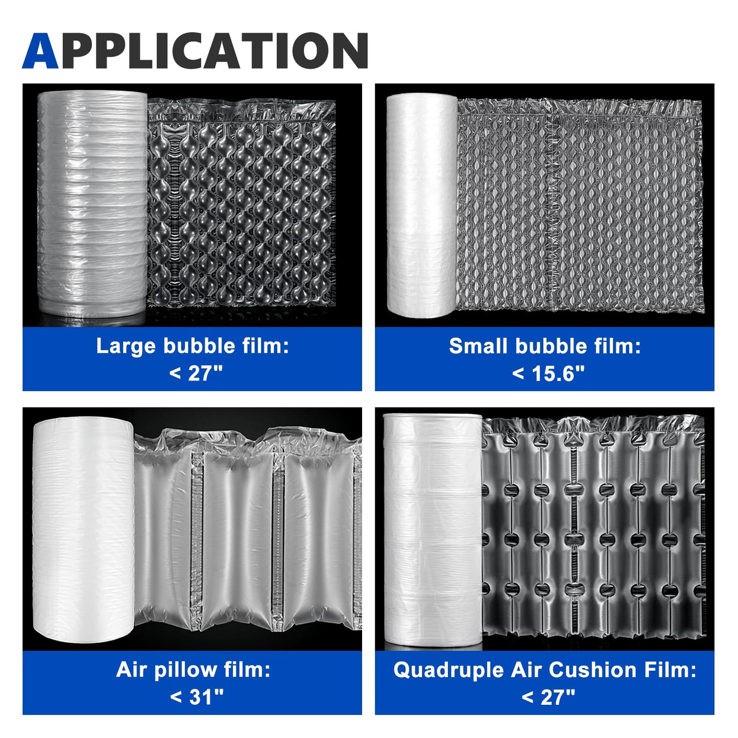 Saladulce 52ft/min High-Speed Bubble Wrap Machine - 280L/min Air Flow, Adjustable 4-27 Inch Air Cushion/Pillow Making Machine with 1 Test Film (110V)