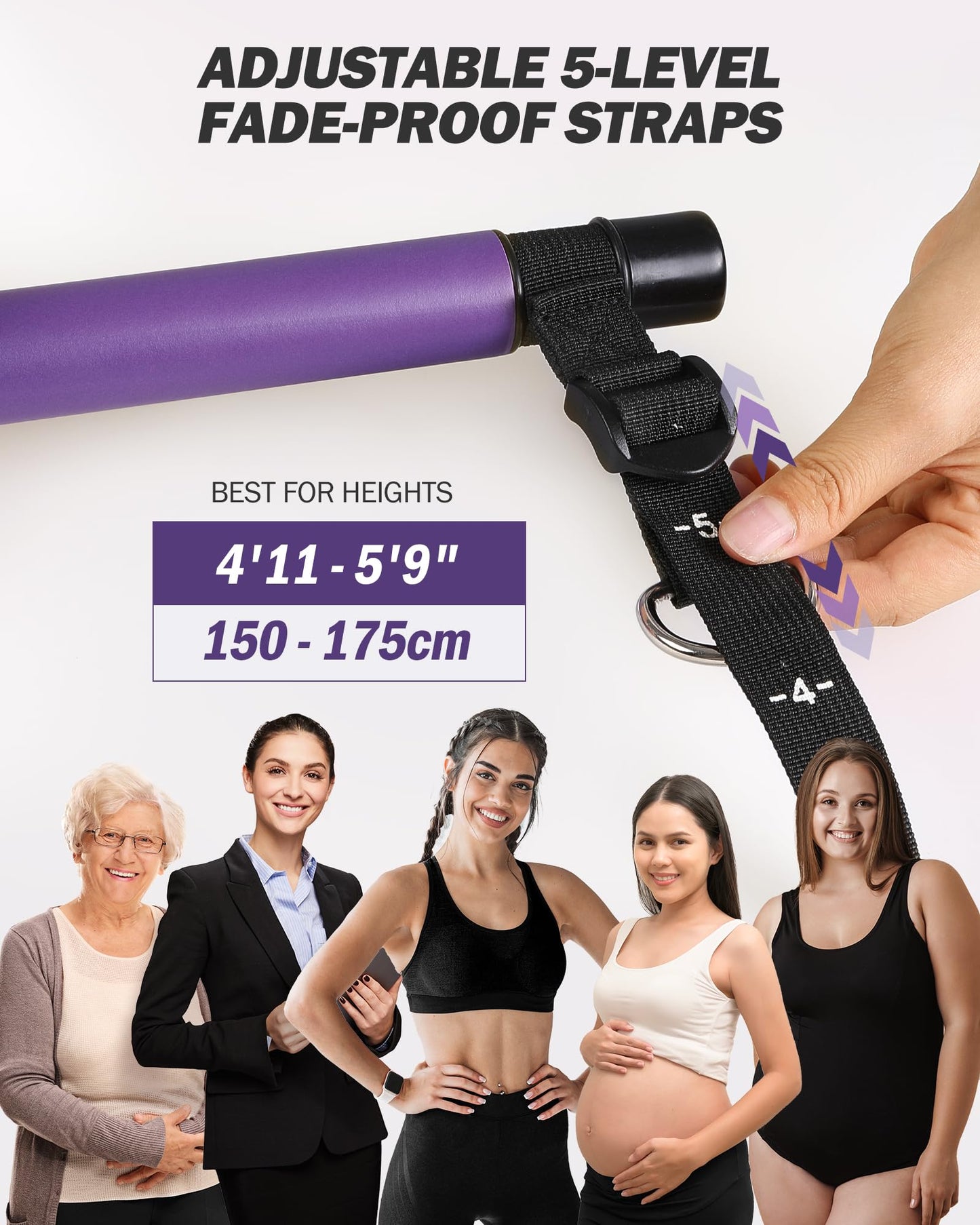 ALongSong Upgraded Pilates Bar Kit with Resistance Bands Natural Latex, Heavy-Duty Stainless Steel Multifunctional Yoga Pilates Stick for Home Gym Exercise Fitness Equipment Full-Body Workouts
