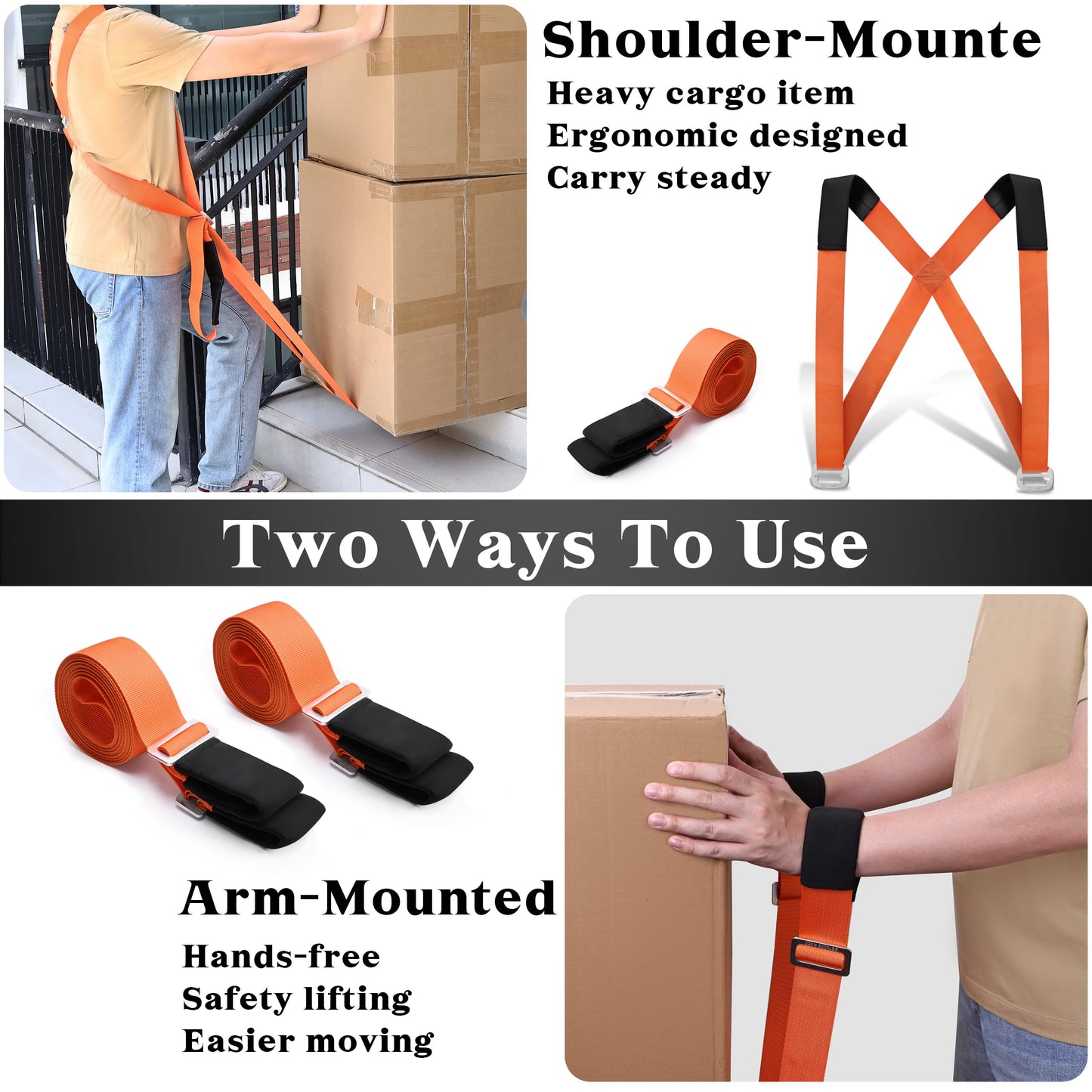 DEYACE Moving Straps 2-Person Lifting Straps for Moving Furniture, Appliances, Mattresses or Any Item up to 800 lbs Orange