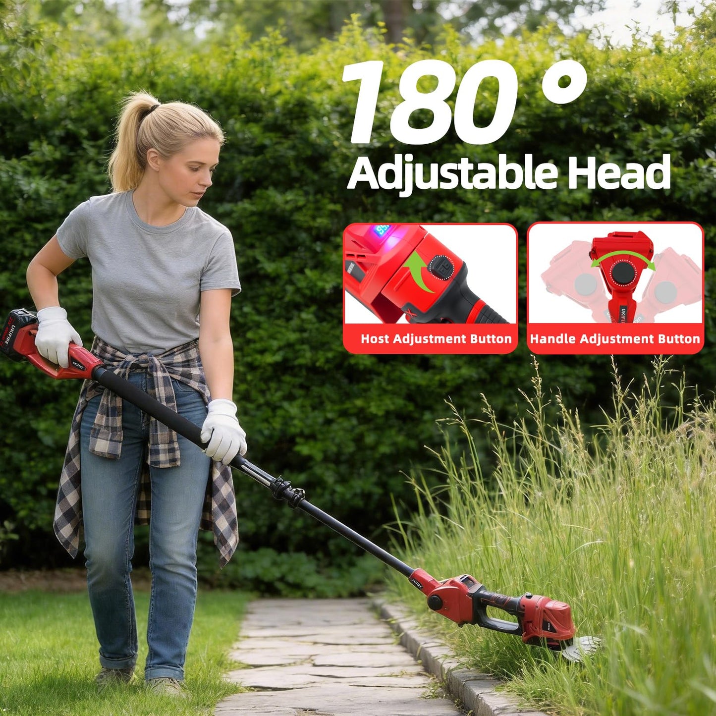 4-in-1 Electric Pole Hedge Trimmer, Cordless Bush Trimmer & Grass Shear with Extension Pole, 4.0Ah Battery & LCD Display, 180° Adjustable Angle, 16 Ft Reach, Powerful Branches Cutter for Tree